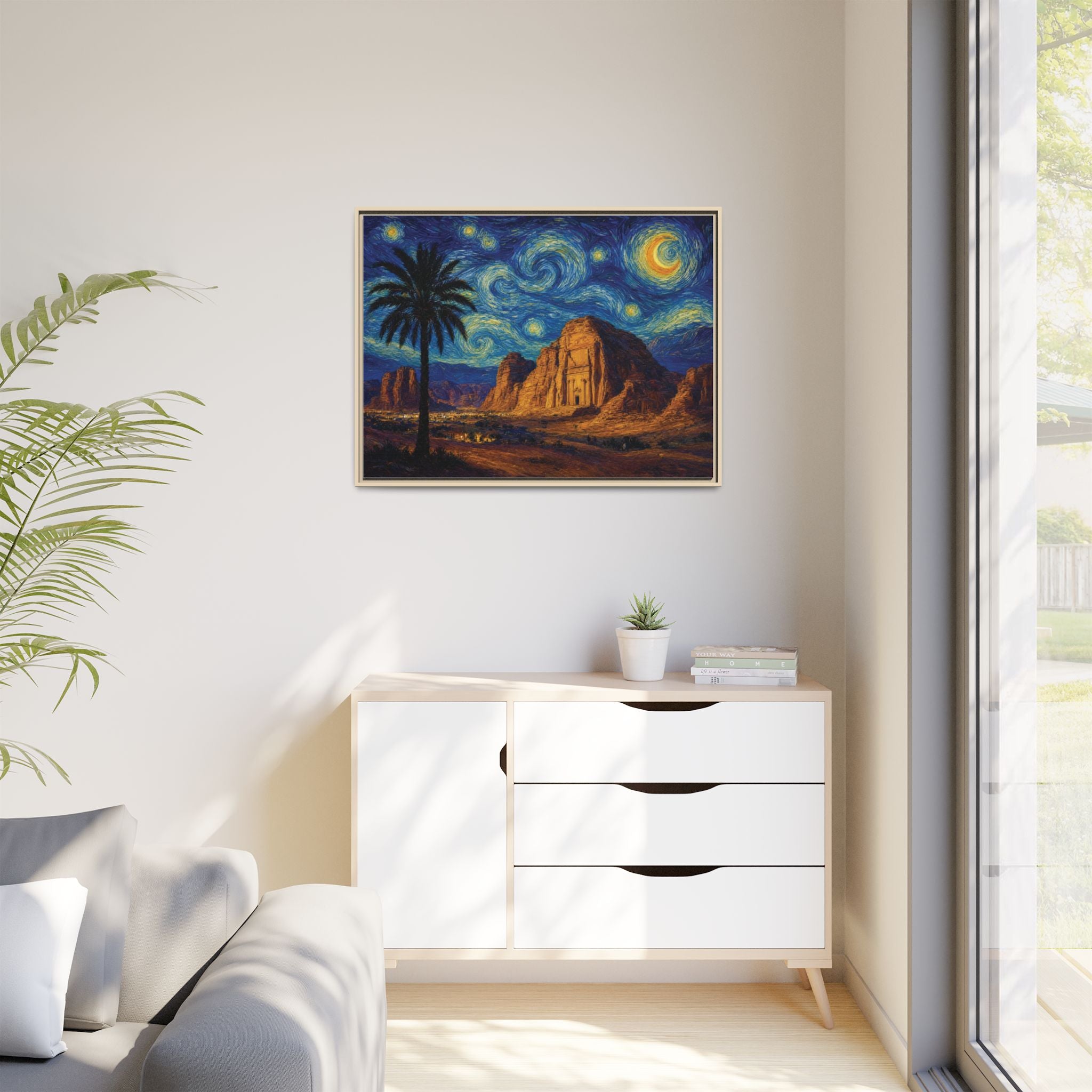 Starry Night Desert — Framed Matte Canvas Wall Art
