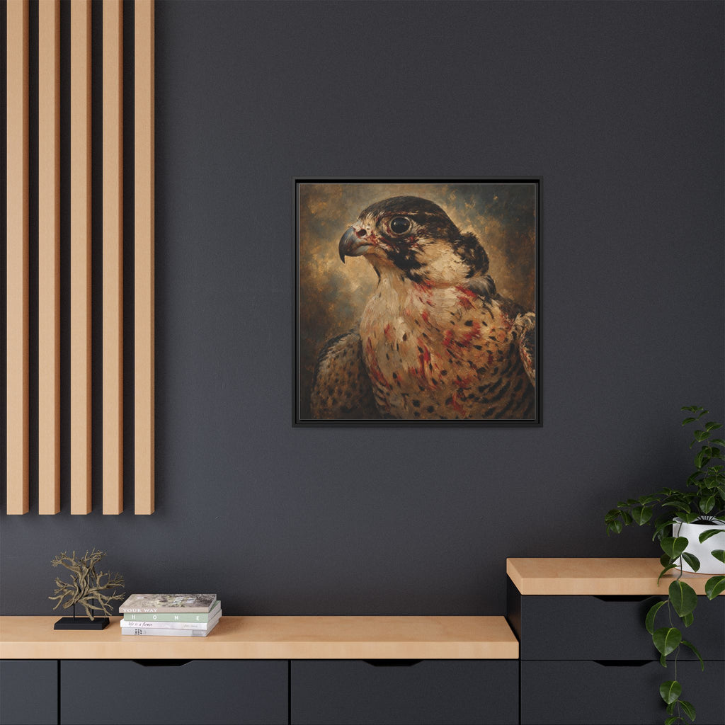 Framed Matte Canvas Falcon Portrait — Dramatic Raptor Wall Art