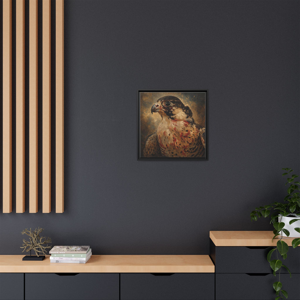 Framed Matte Canvas Falcon Portrait — Dramatic Raptor Wall Art