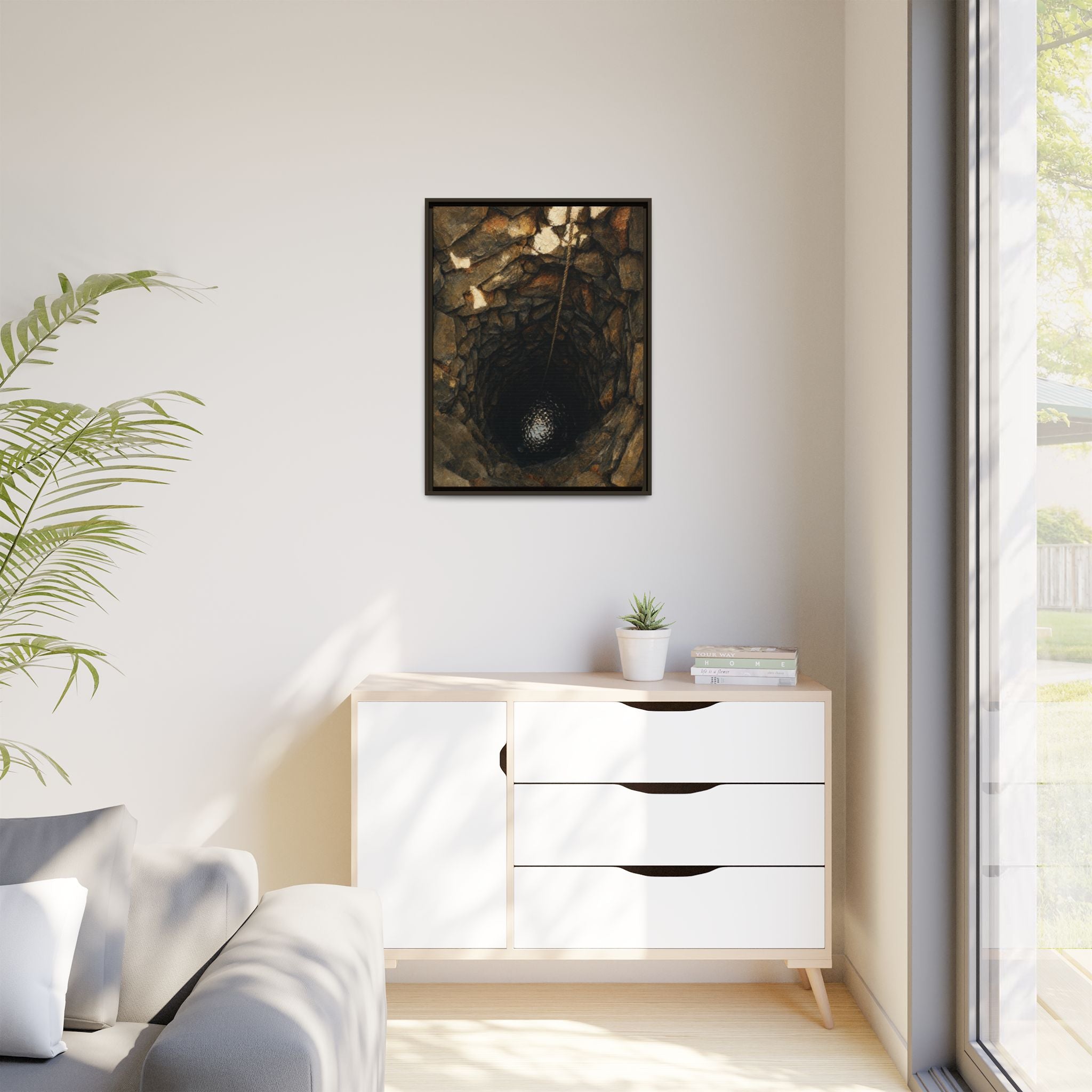 Framed Matte Canvas Wall Art — Rustic Stone Well Photography
