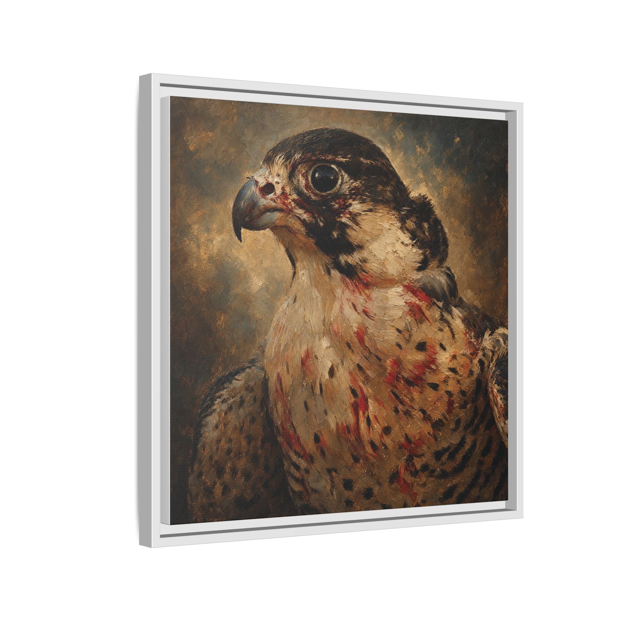 Framed Matte Canvas Falcon Portrait — Dramatic Raptor Wall Art