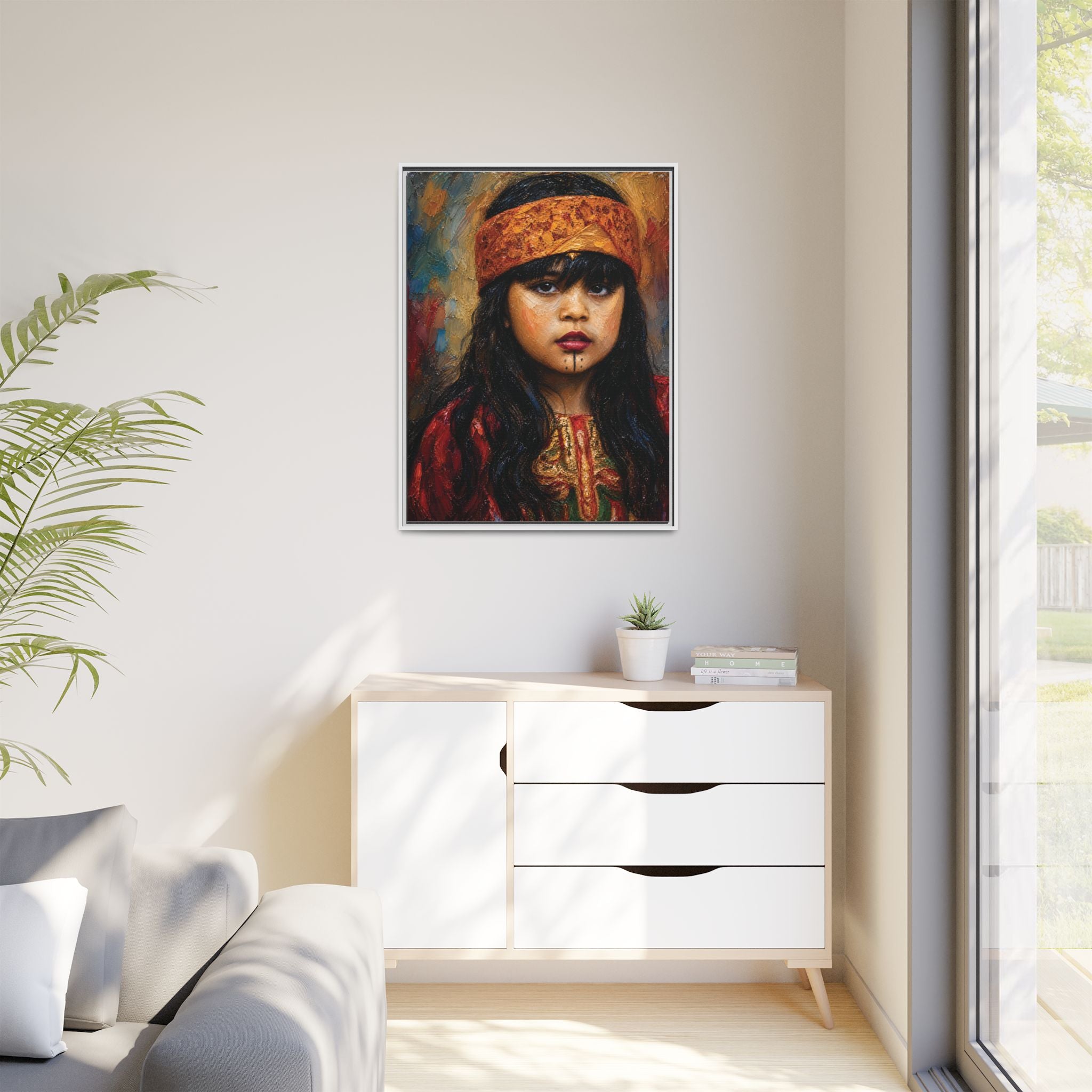 Framed Matte Canvas Portrait — Young Girl in Traditional Headband