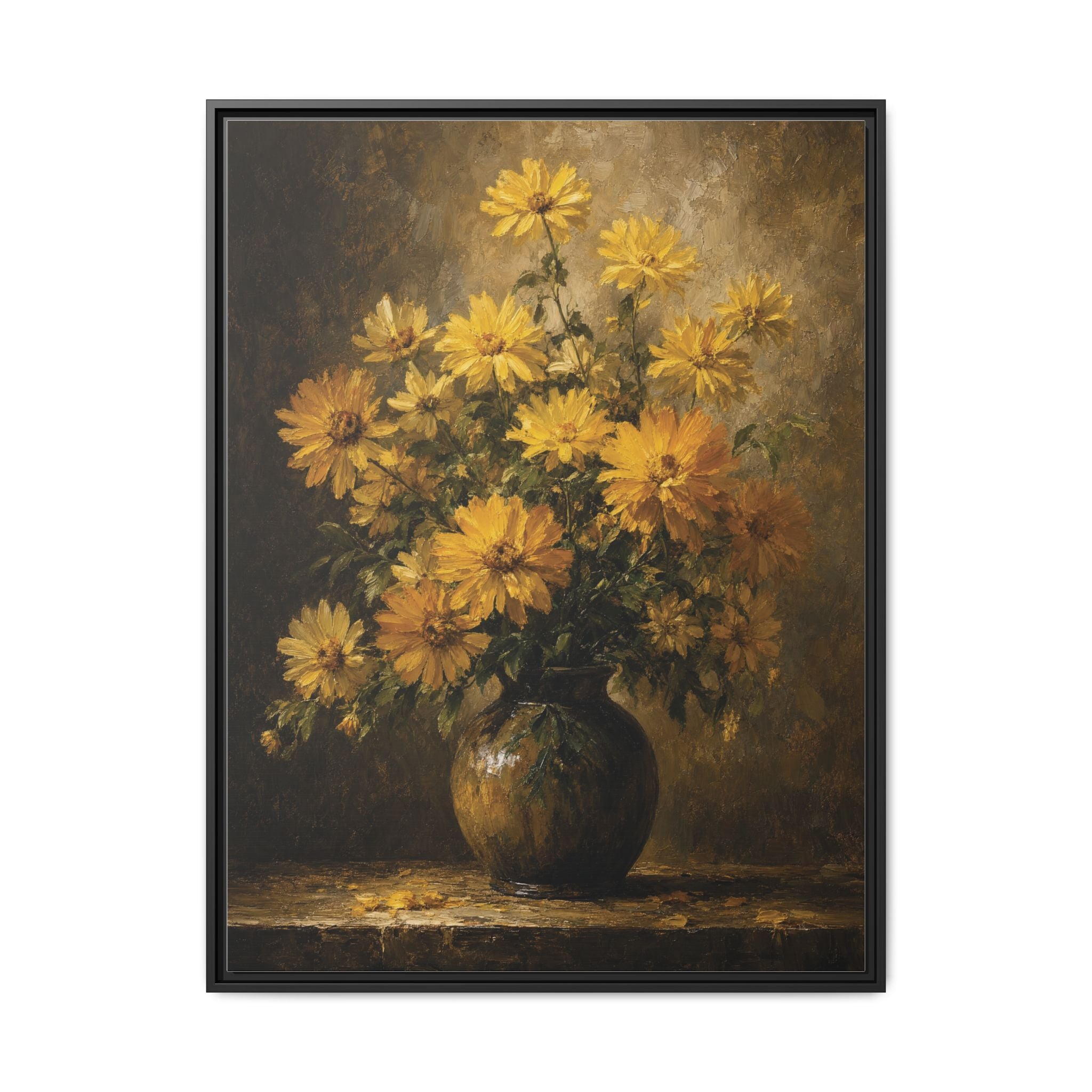 Framed Matte Canvas – Golden Daisy Still Life Wall Art