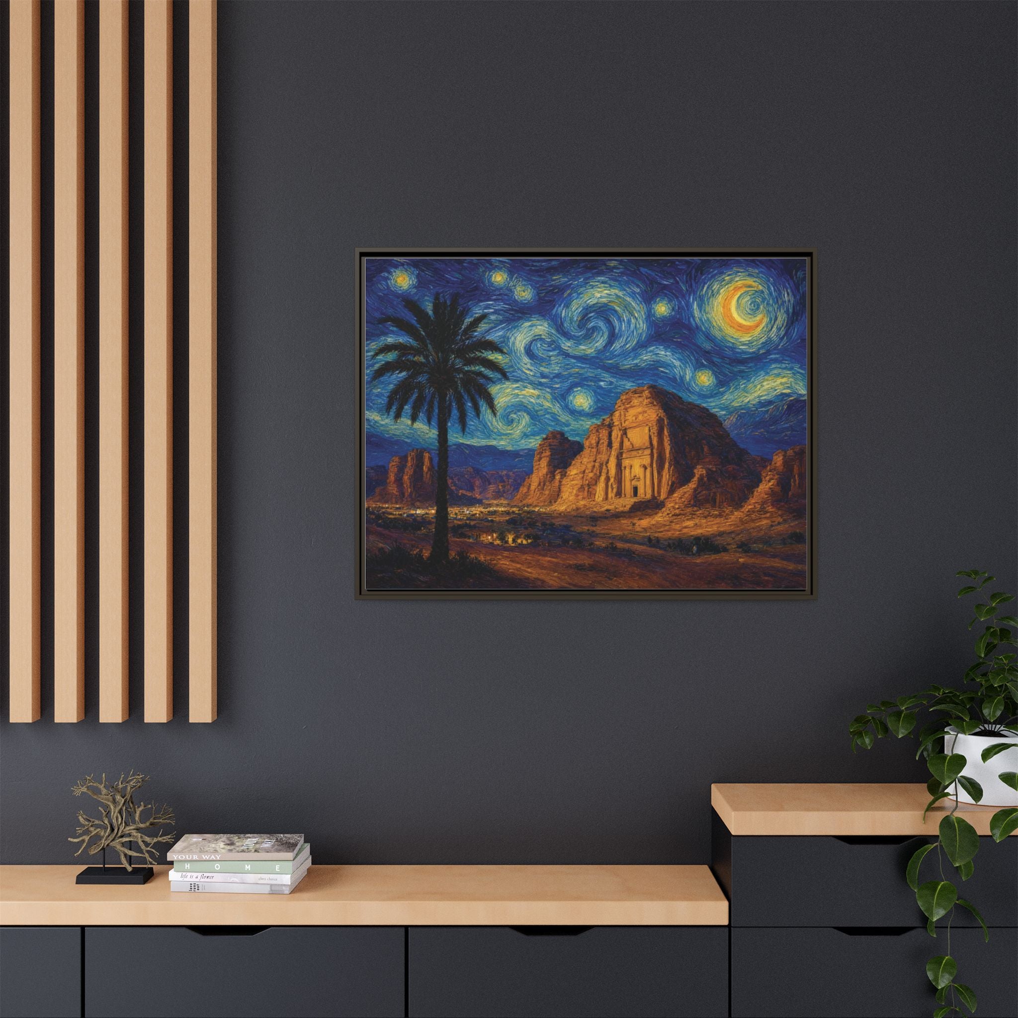 Starry Night Desert — Framed Matte Canvas Wall Art