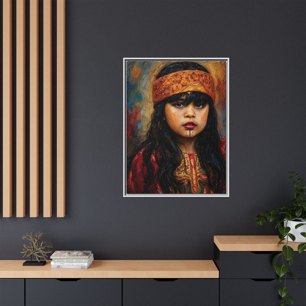 Framed Matte Canvas Portrait — Young Girl in Traditional Headband