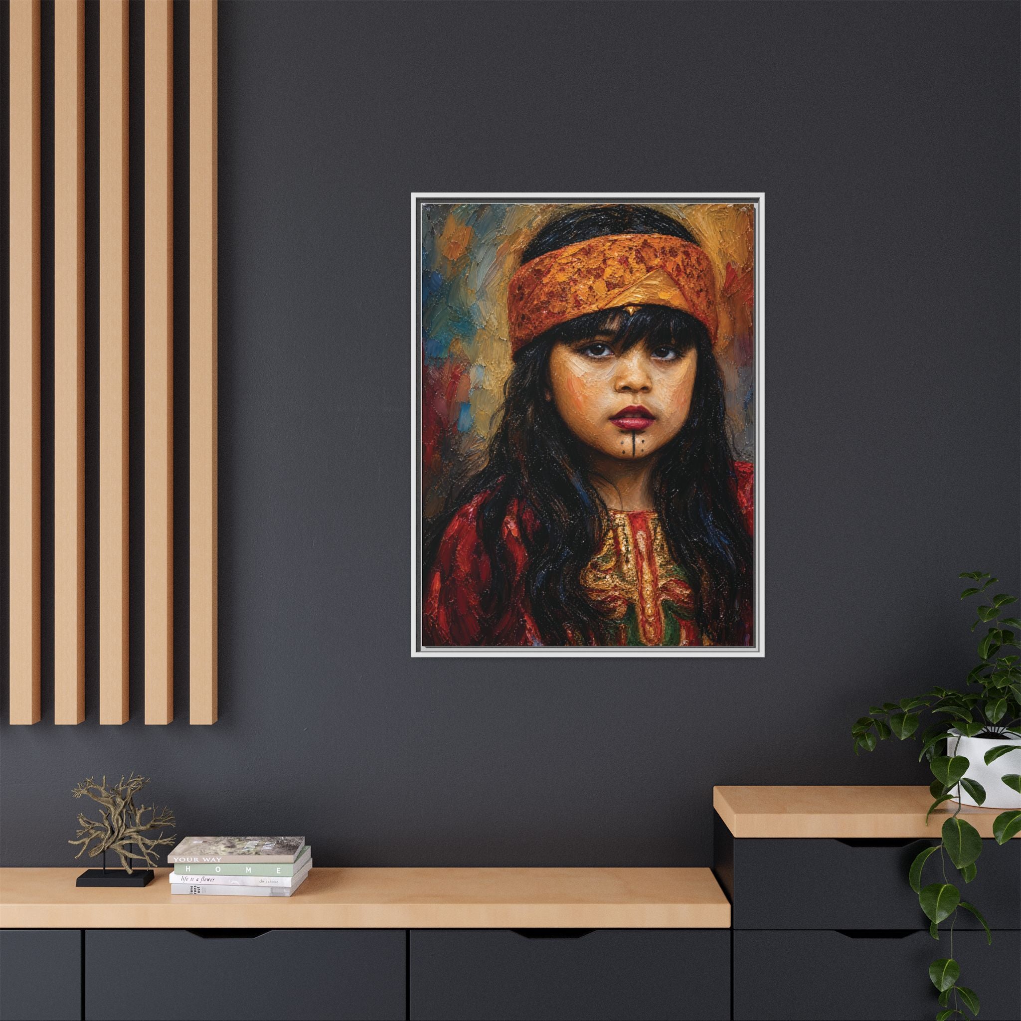 Framed Matte Canvas Portrait — Young Girl in Traditional Headband