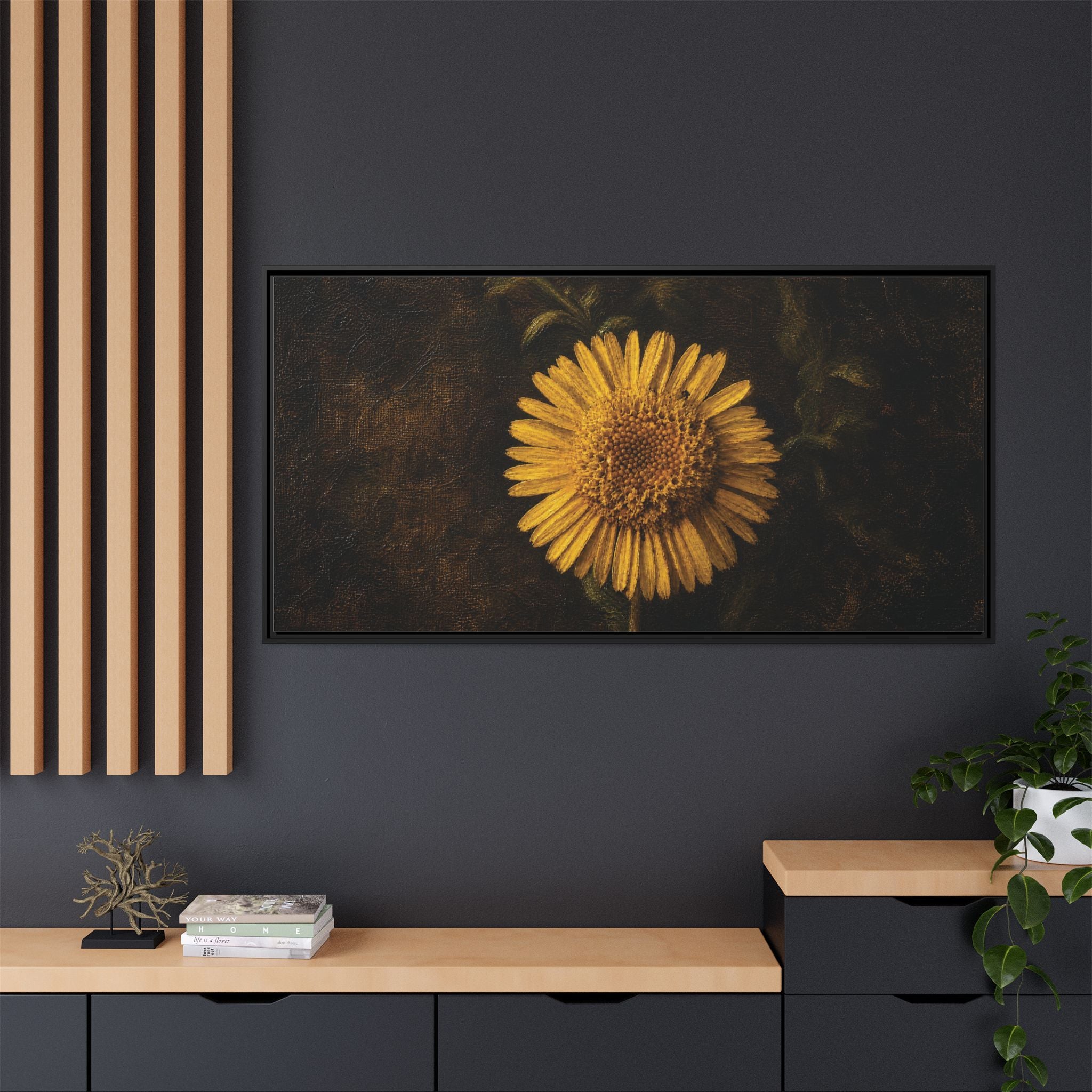 Framed Matte Canvas: Vintage Yellow Daisy Wall Art