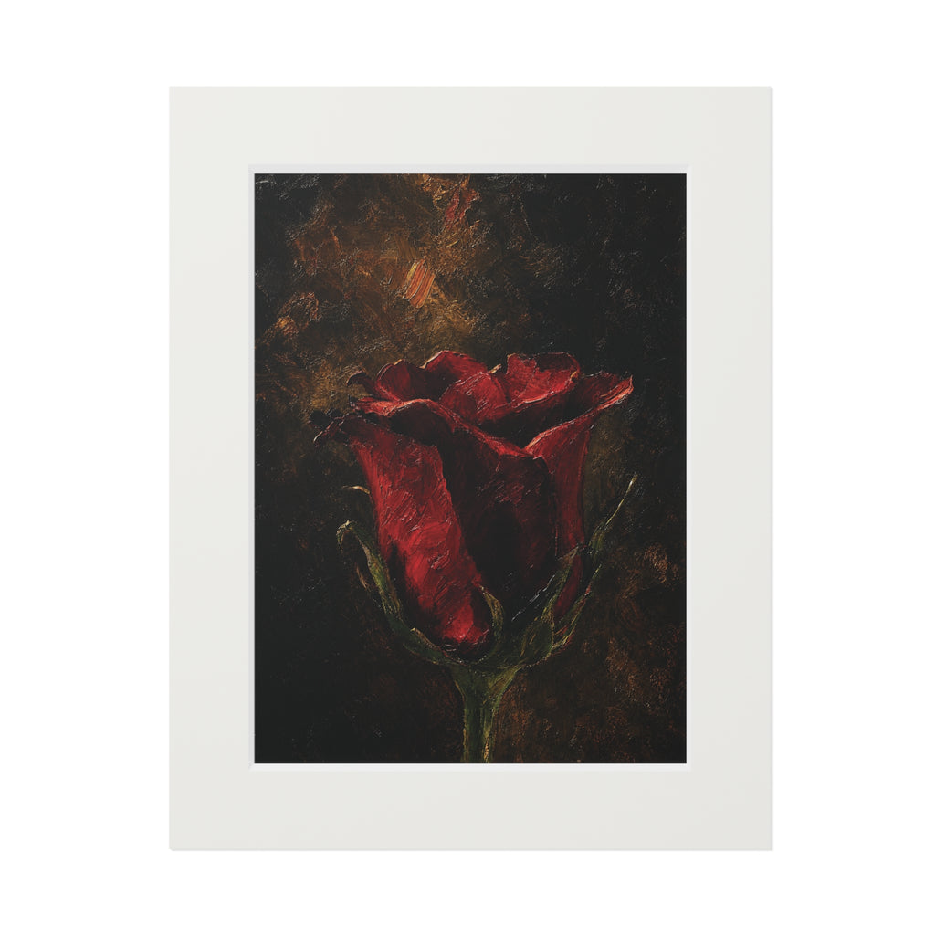 Vintage Red Rose Fine Art Print with Passepartout Frame