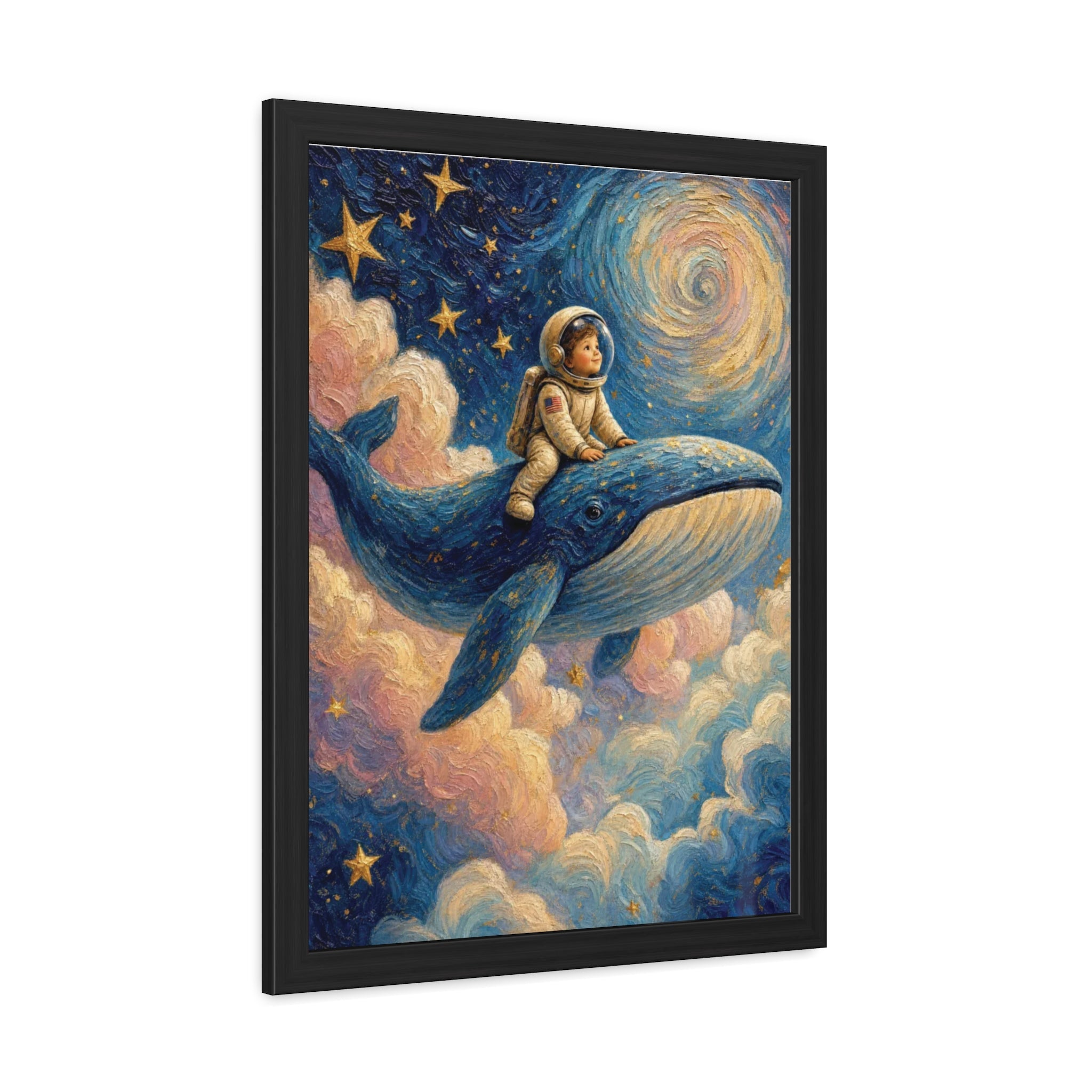 Astronaut Whale Framed Poster — Dreamy Nursery Space Wall Art