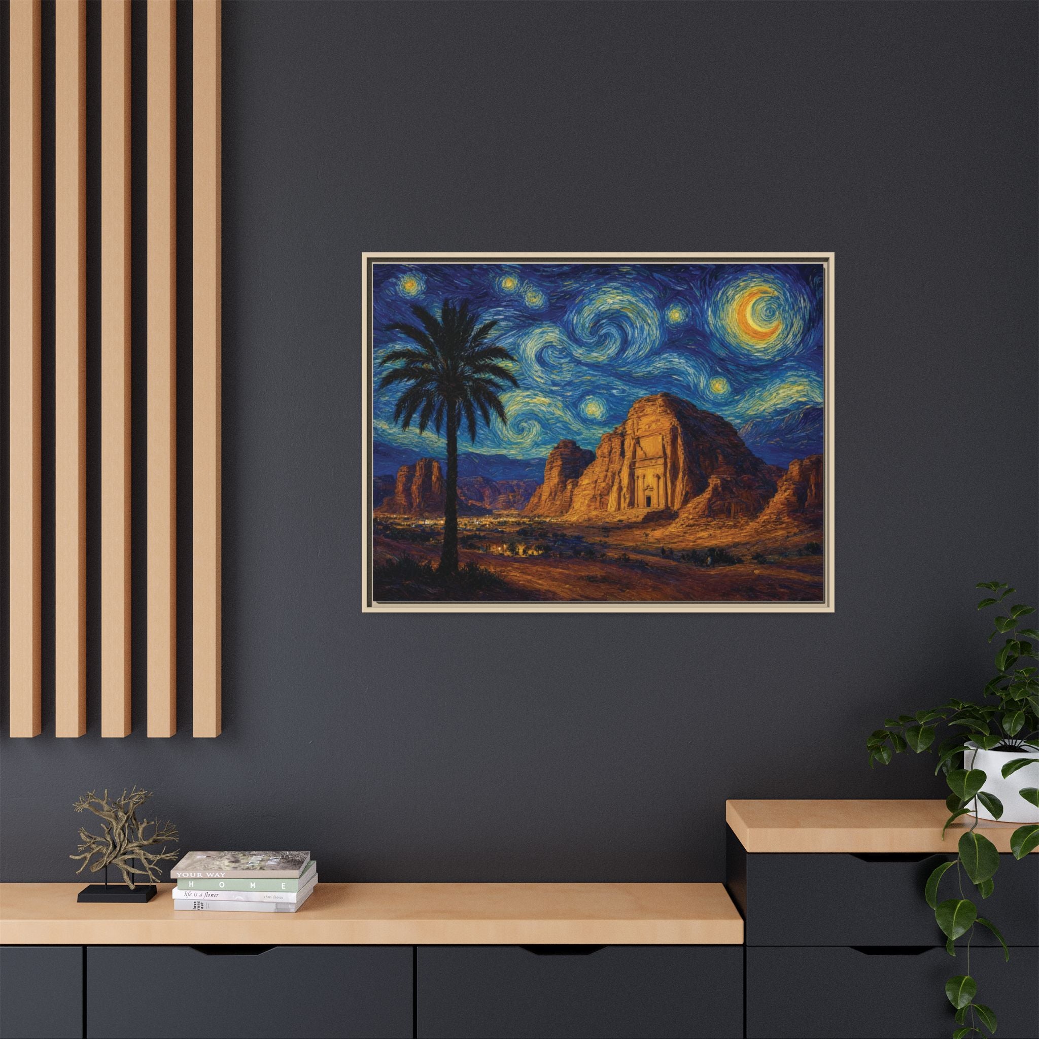 Starry Night Desert — Framed Matte Canvas Wall Art
