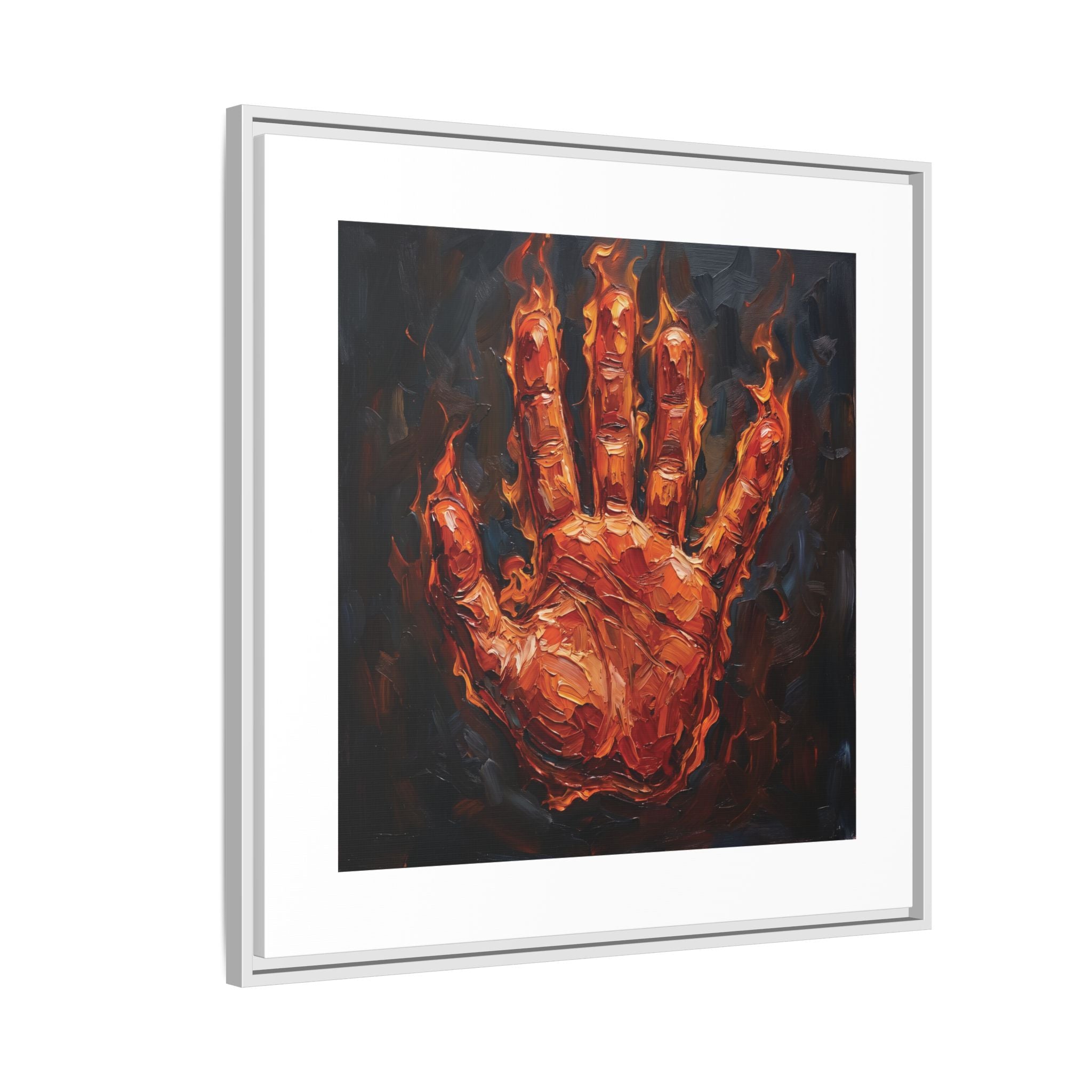 Framed Canvas Art – Fiery Handprint Painting