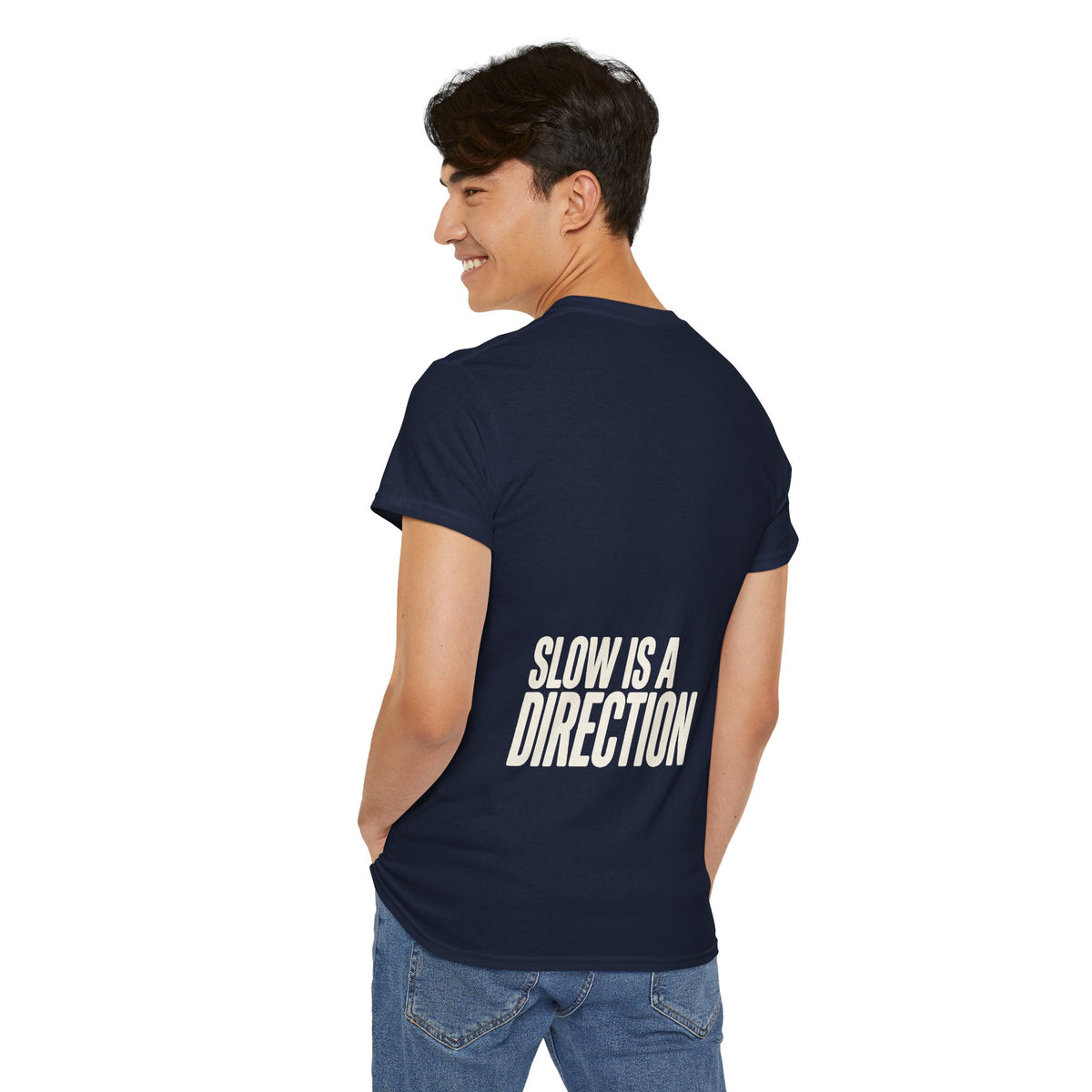 Slow Is a Direction T-Shirt — Retro Bold Typography Relaxed Tee