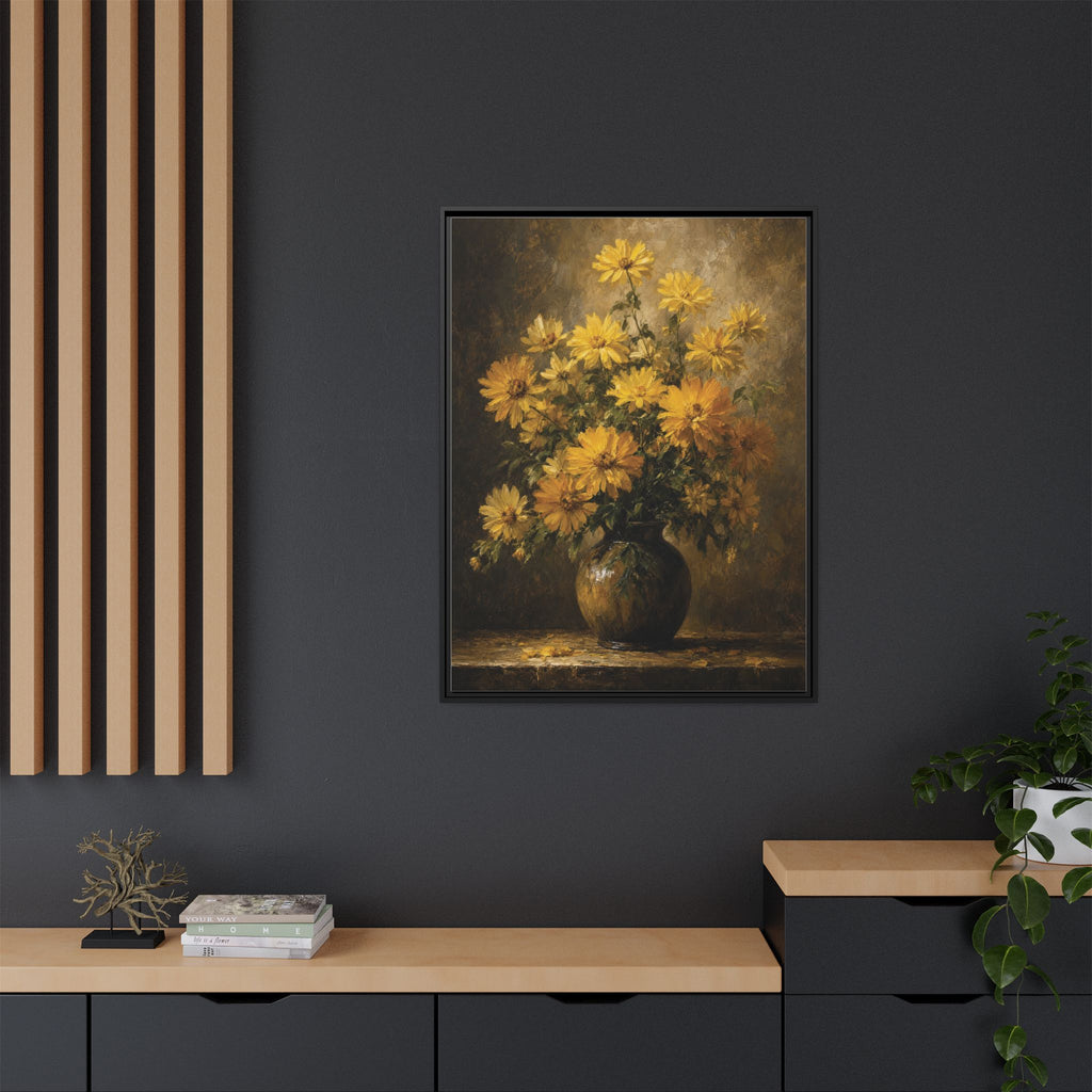 Framed Matte Canvas – Golden Daisy Still Life Wall Art