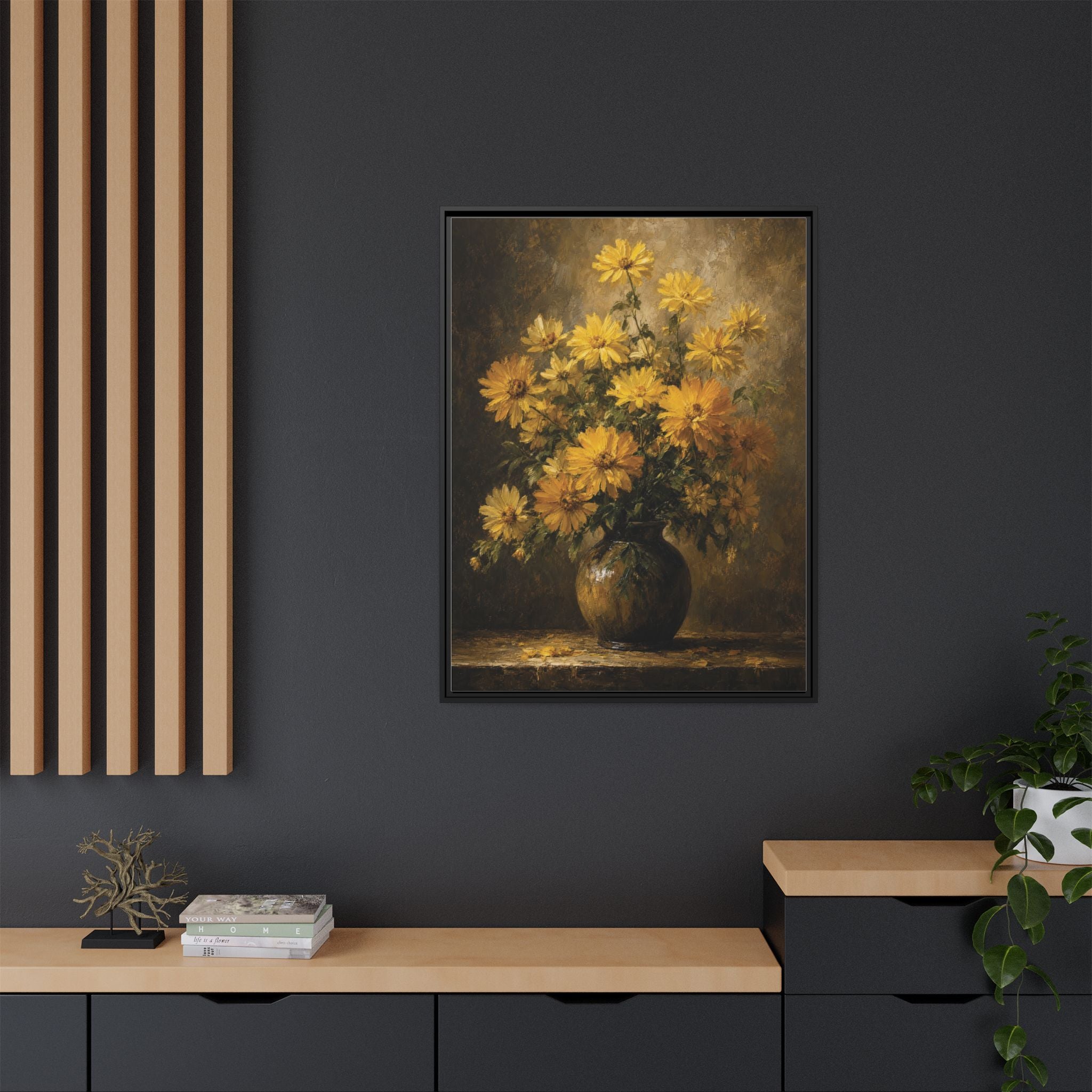 Framed Matte Canvas – Golden Daisy Still Life Wall Art