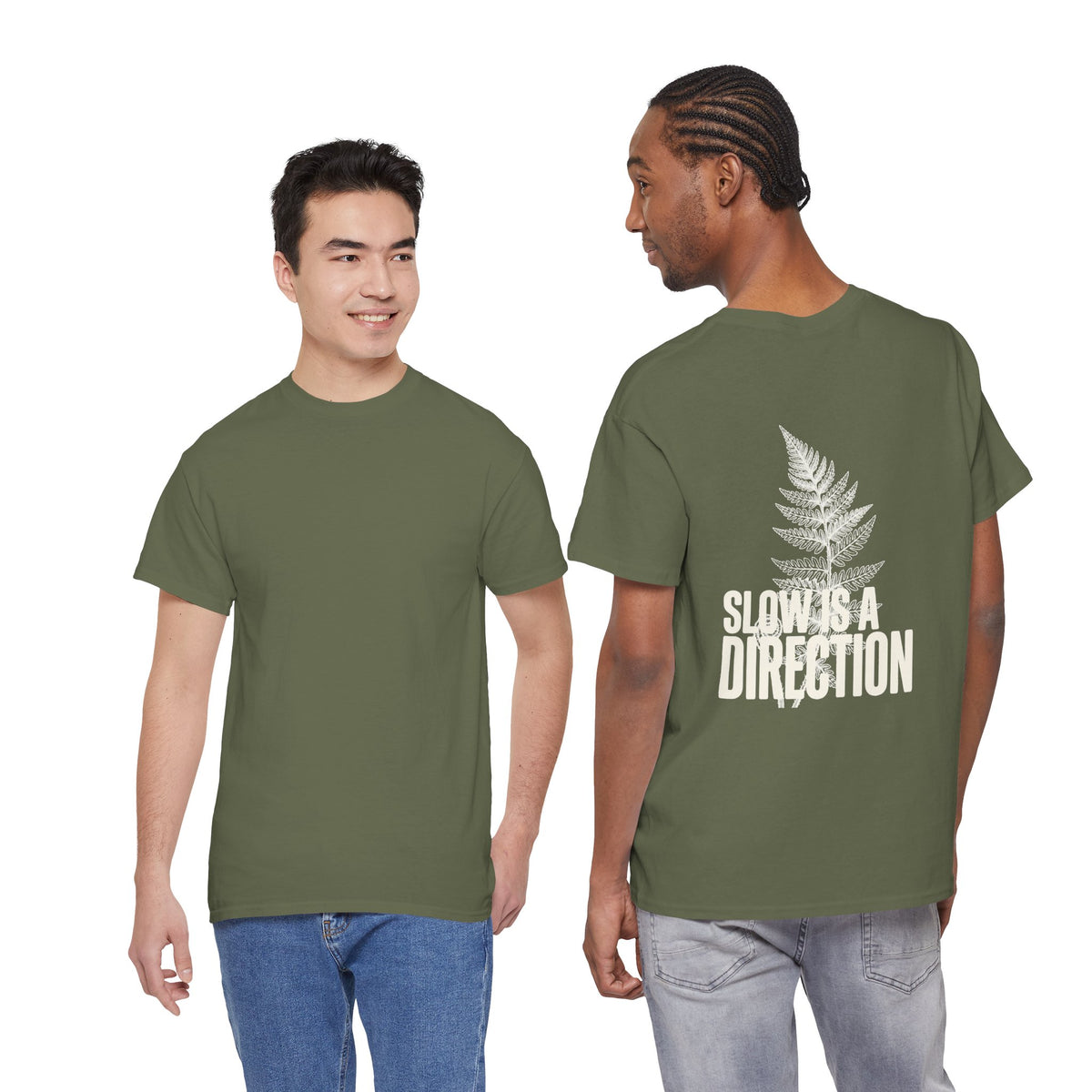 Fern Graphic T-Shirt — 'Slow Down & Direction' Vintage Nature Tee