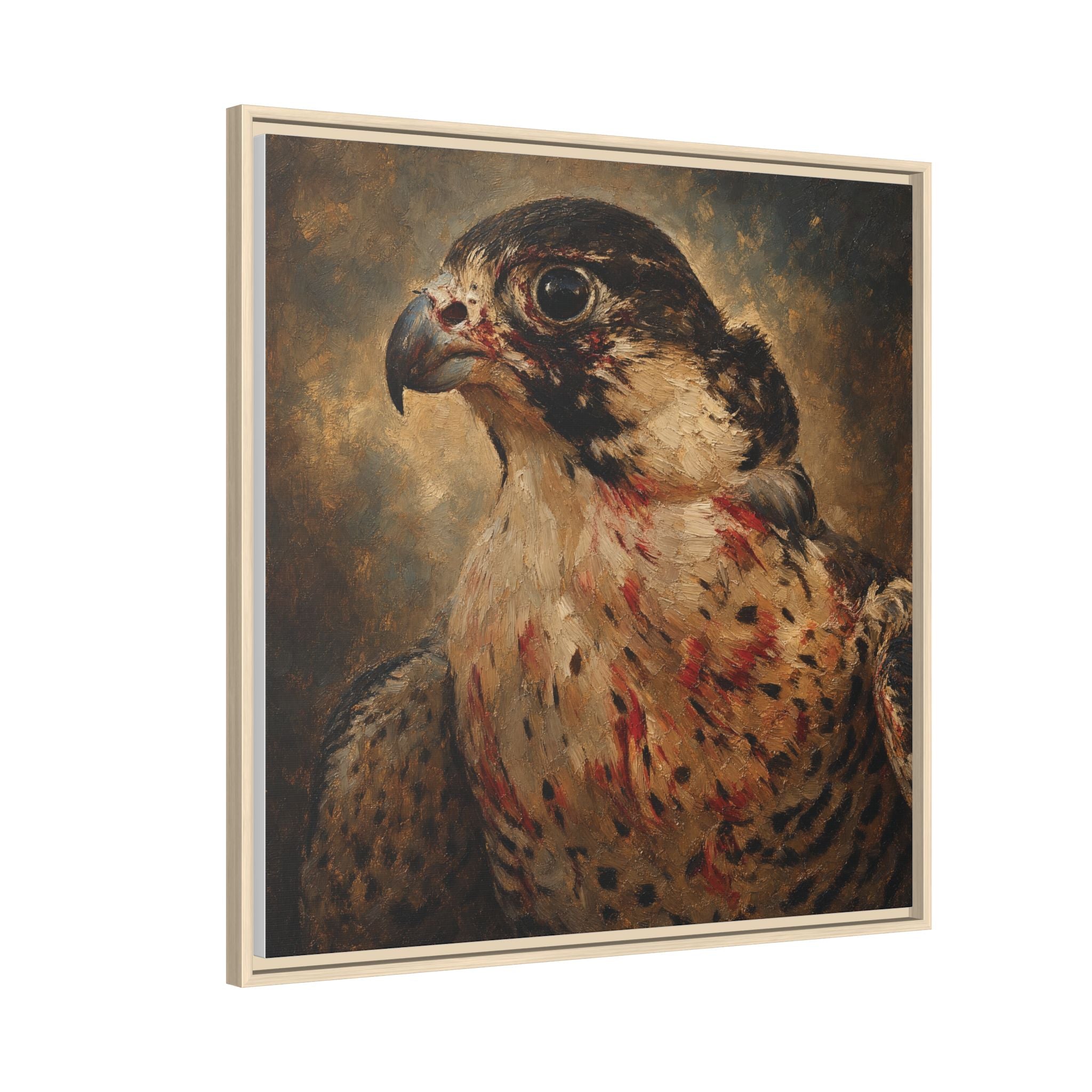 Framed Matte Canvas Falcon Portrait — Dramatic Raptor Wall Art