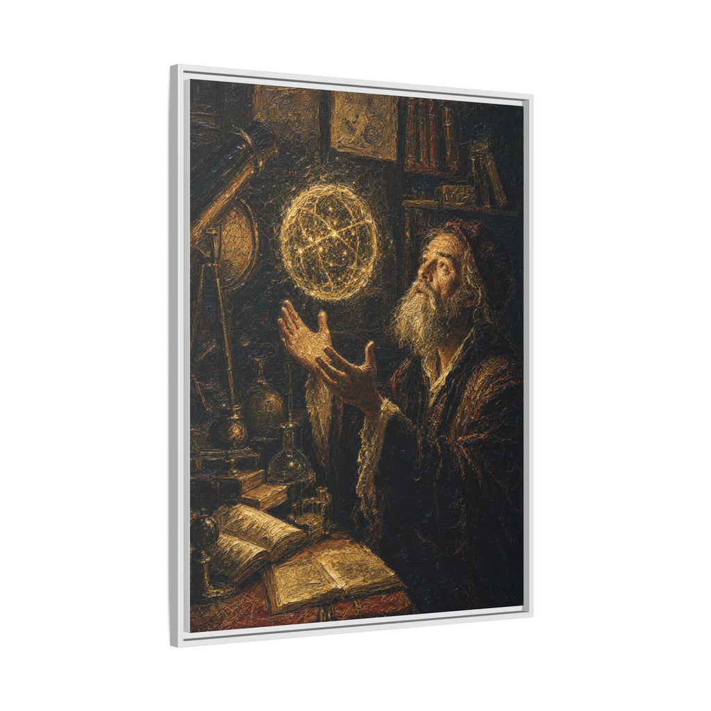 Framed Matte Canvas Art — Old Astronomer with Celestial Globe