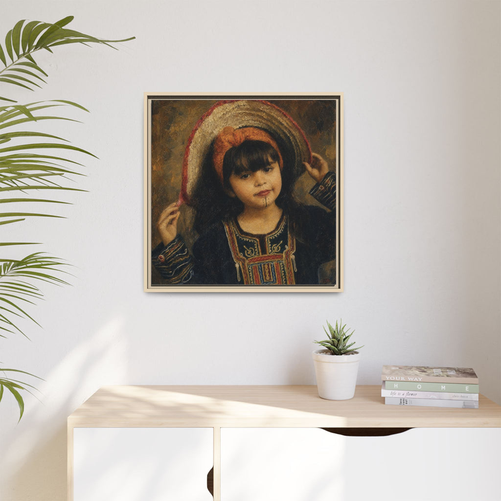 Framed Matte Canvas Wall Art — Vintage Portrait of a Girl