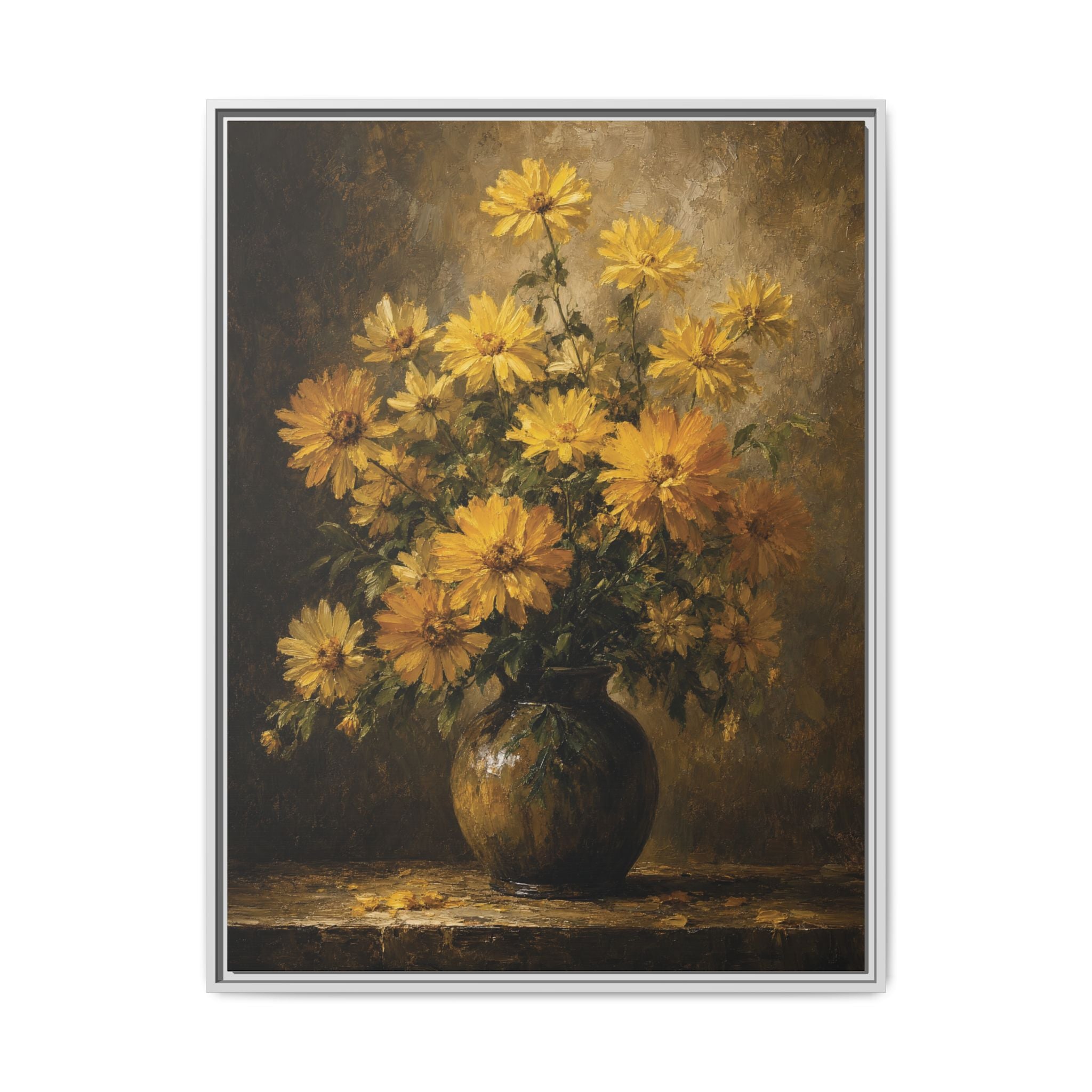 Framed Matte Canvas – Golden Daisy Still Life Wall Art