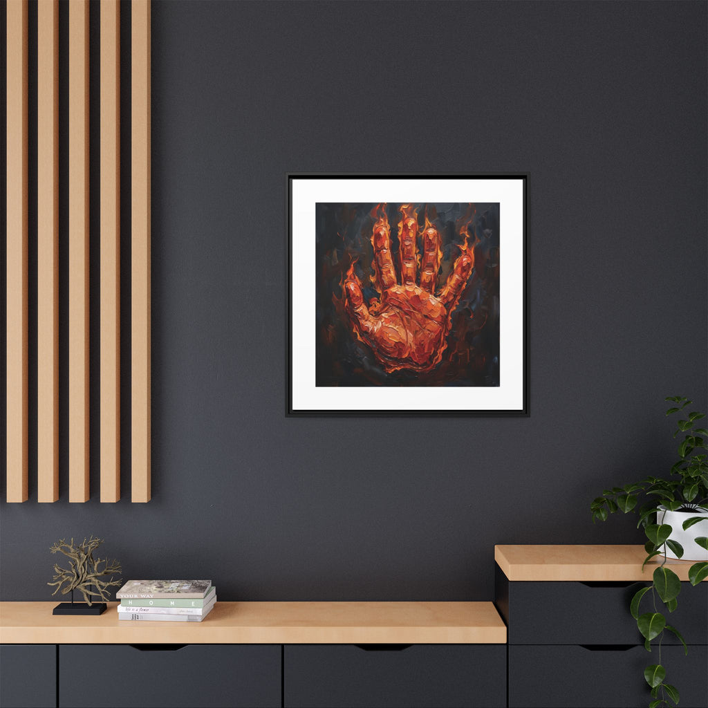 Framed Canvas Art – Fiery Handprint Painting