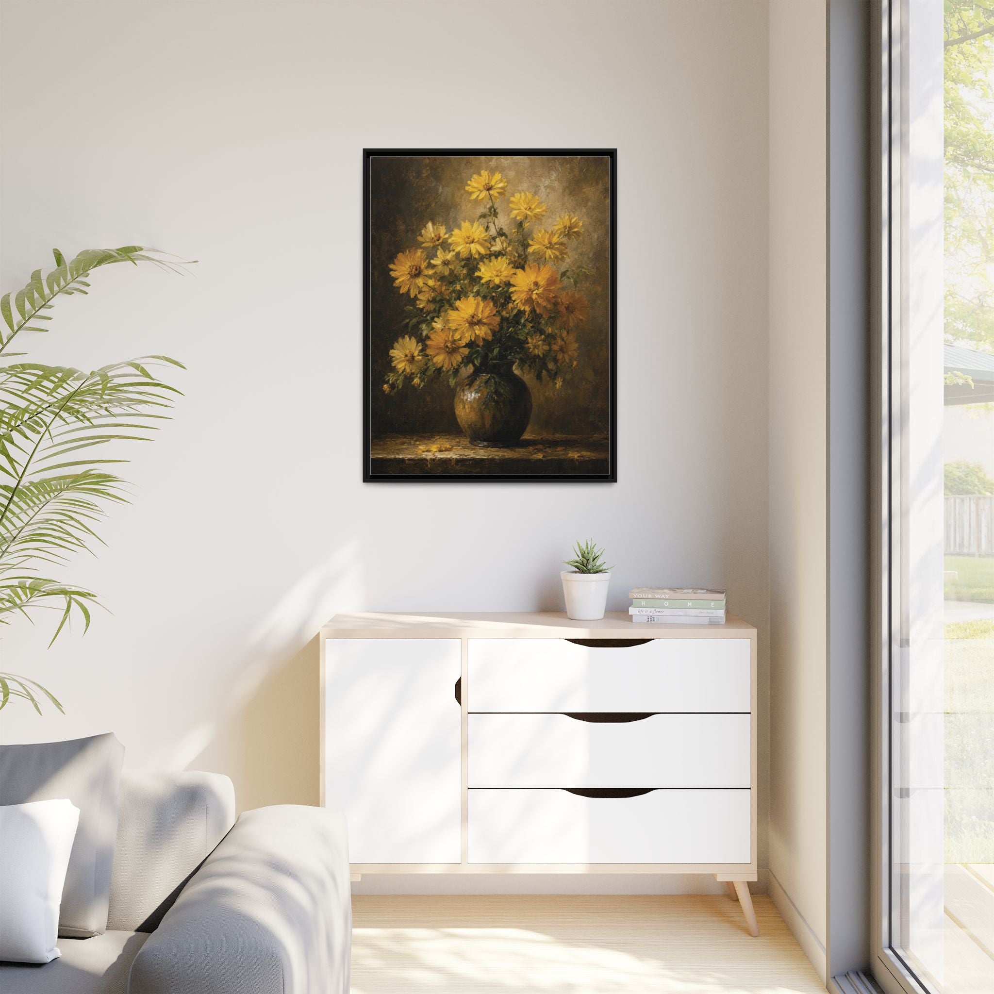 Framed Matte Canvas – Golden Daisy Still Life Wall Art