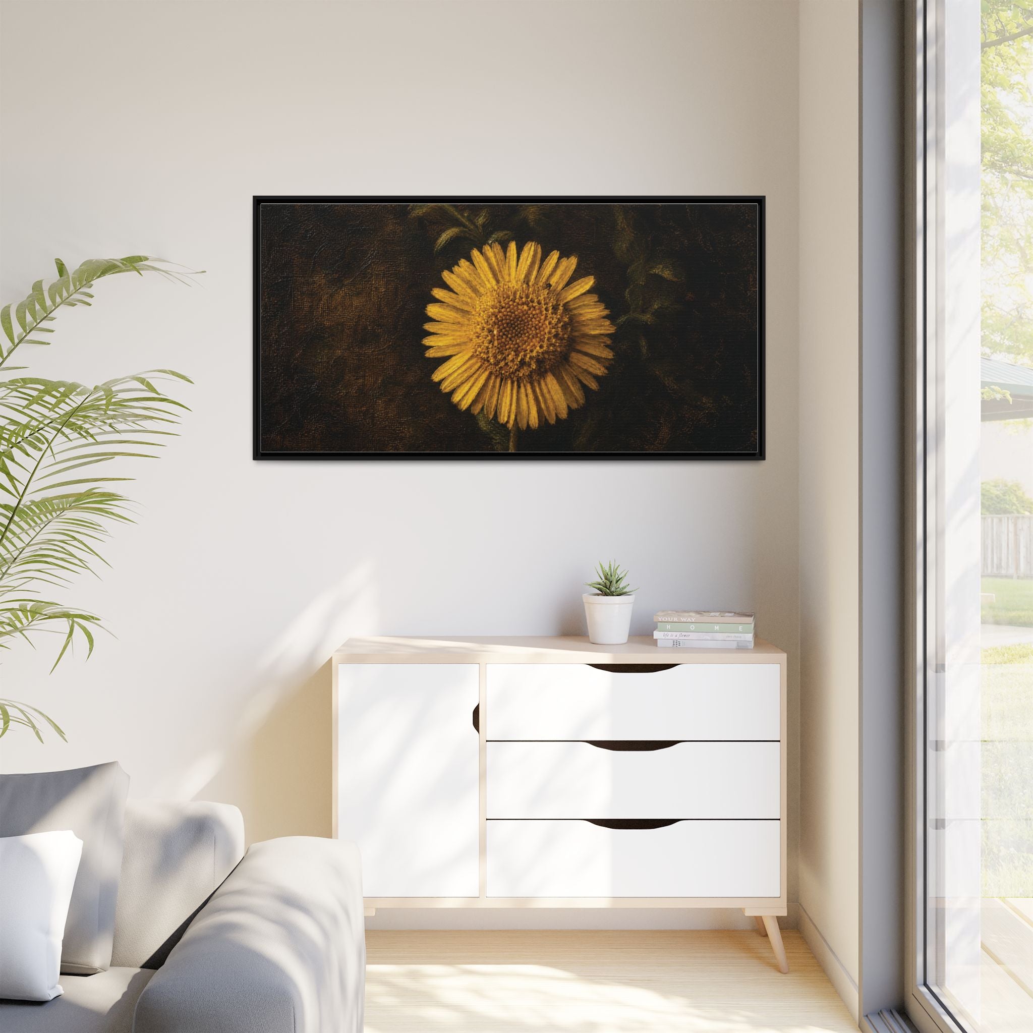 Framed Matte Canvas: Vintage Yellow Daisy Wall Art