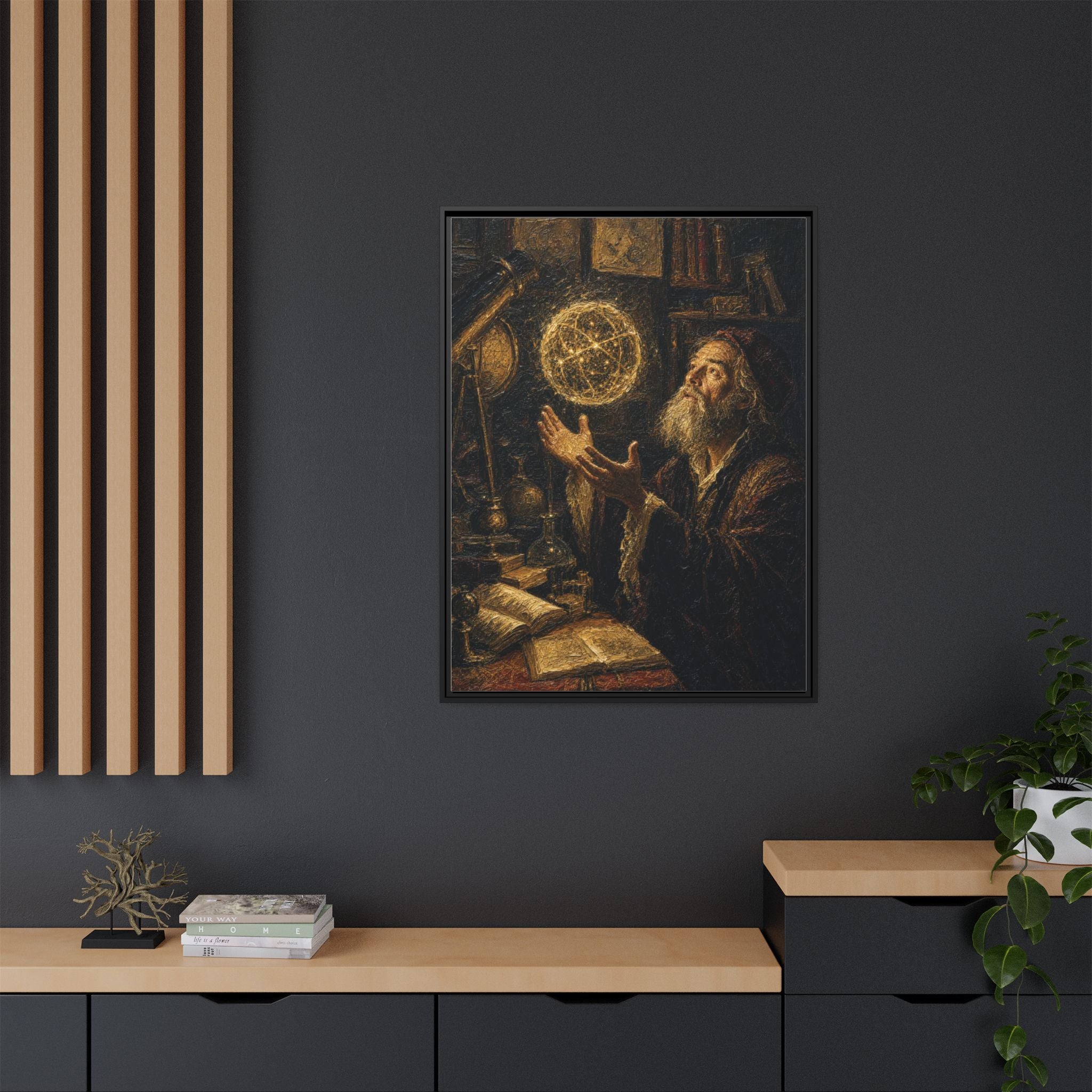 Framed Matte Canvas Art — Old Astronomer with Celestial Globe