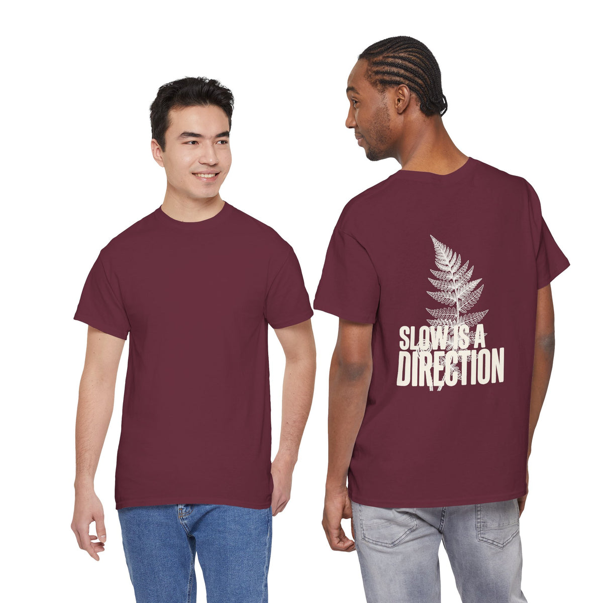 Fern Graphic T-Shirt — 'Slow Down & Direction' Vintage Nature Tee