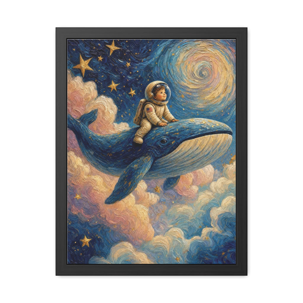 Astronaut Whale Framed Poster — Dreamy Nursery Space Wall Art