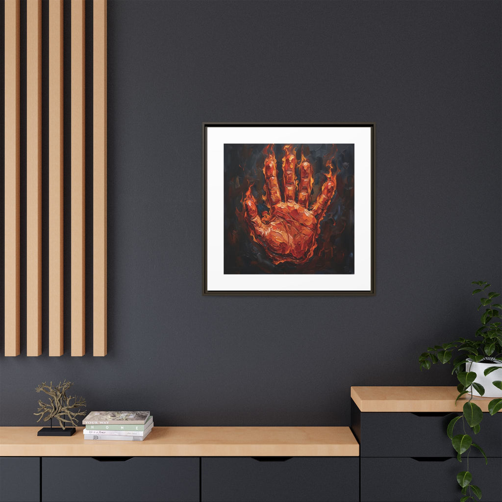 Framed Canvas Art – Fiery Handprint Painting