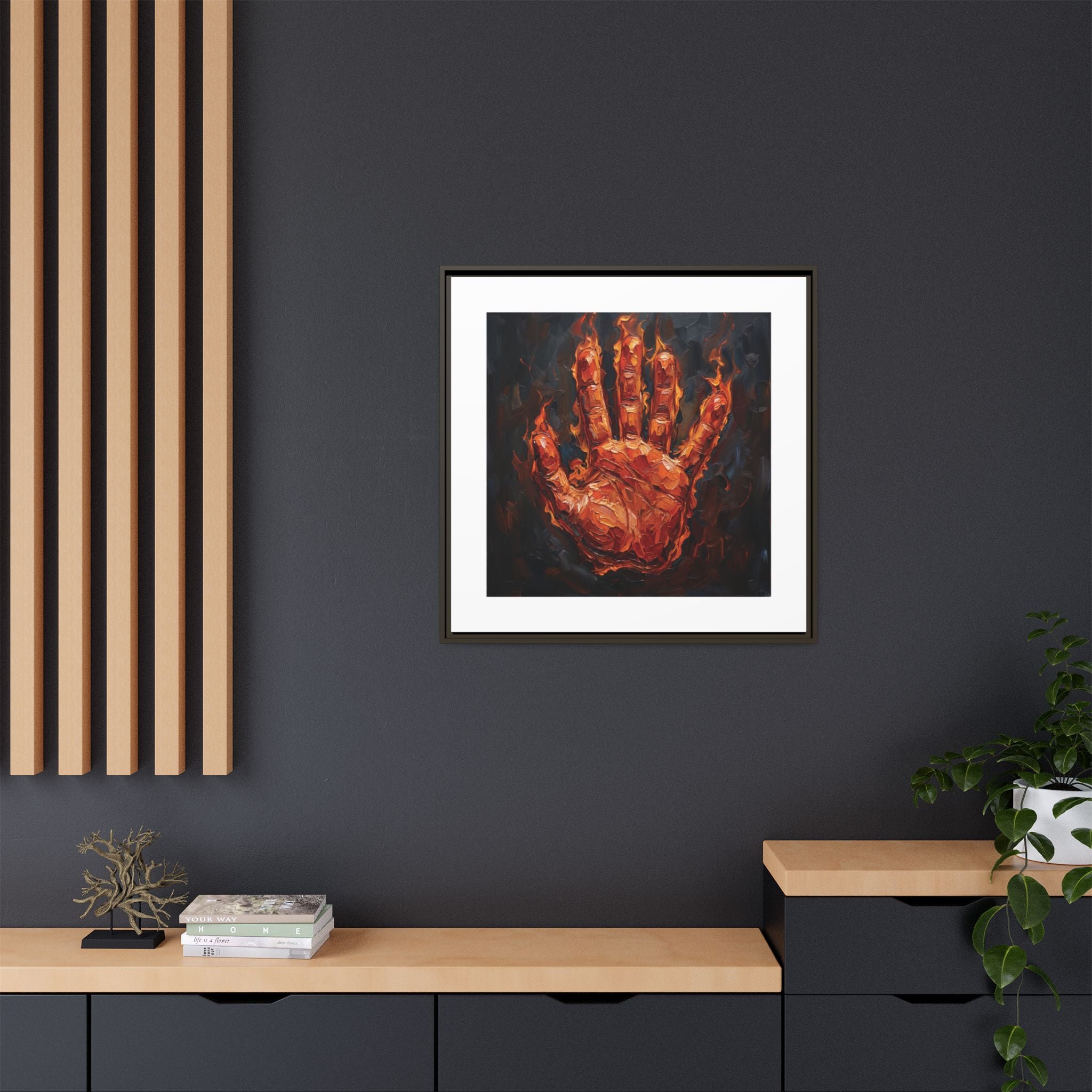 Framed Canvas Art – Fiery Handprint Painting