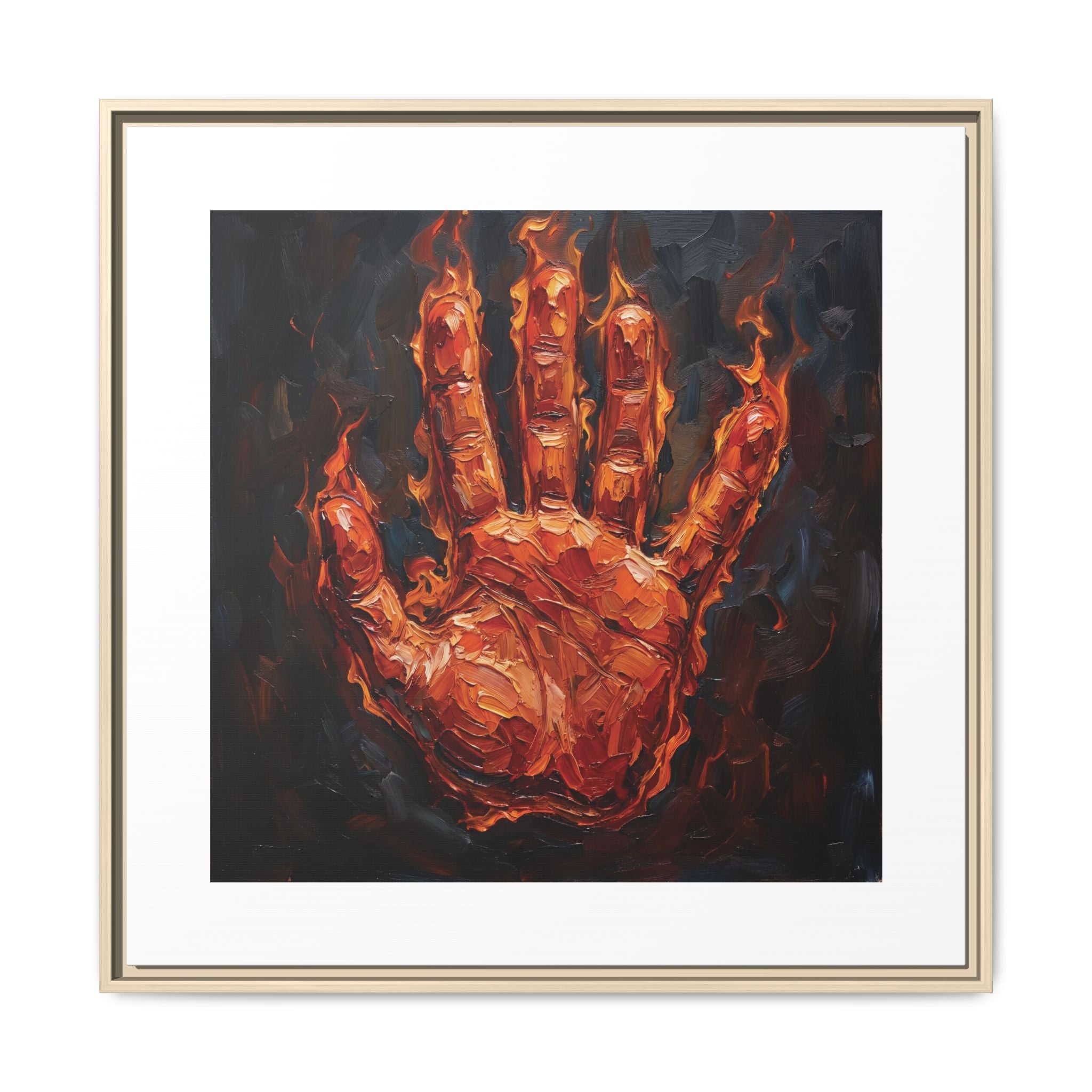 Framed Canvas Art – Fiery Handprint Painting