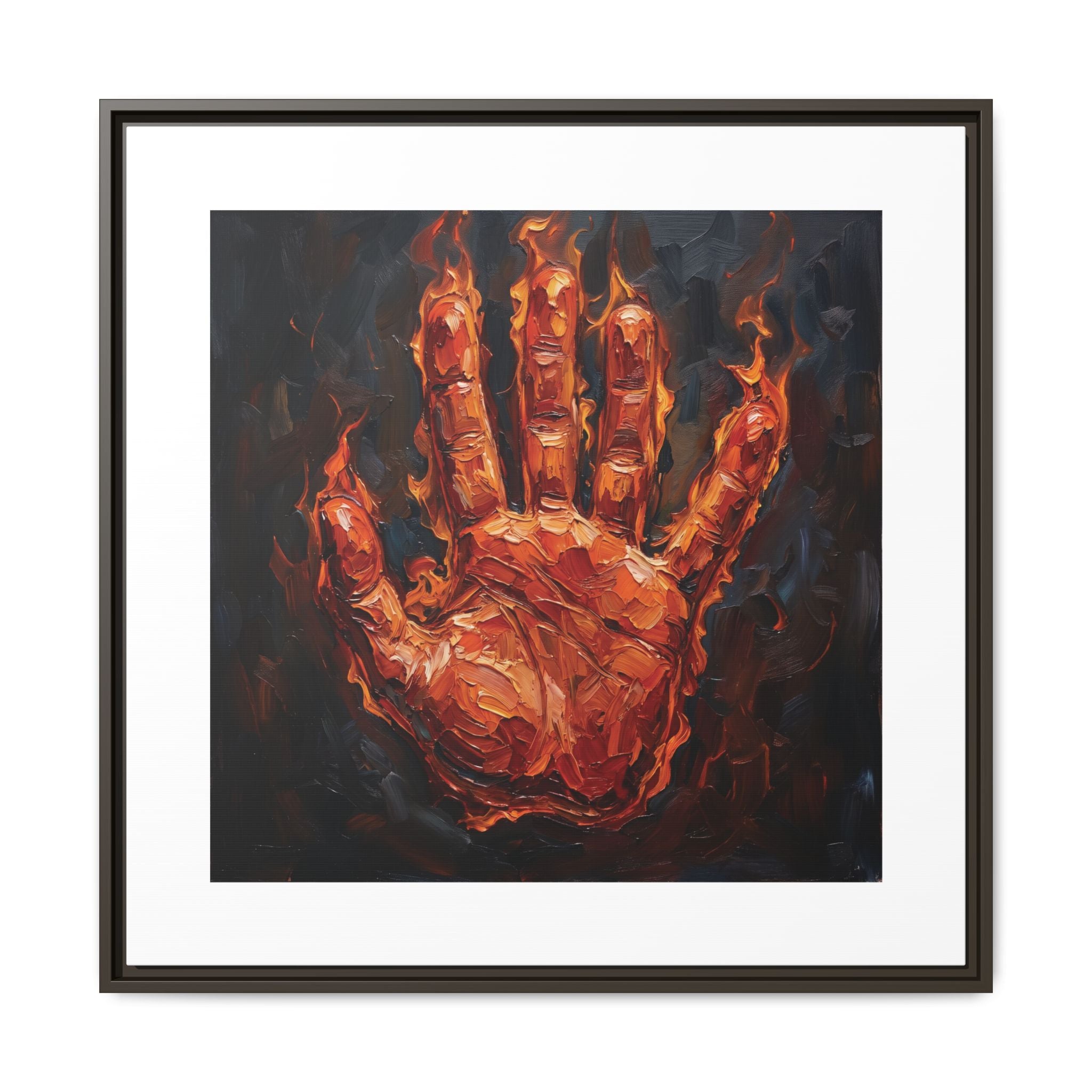 Framed Canvas Art – Fiery Handprint Painting