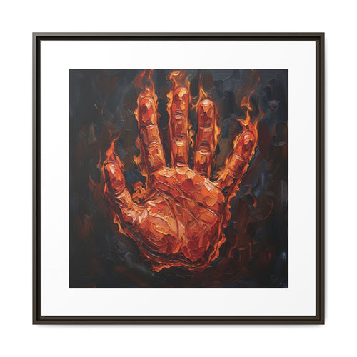 Framed Canvas Art – Fiery Handprint Painting