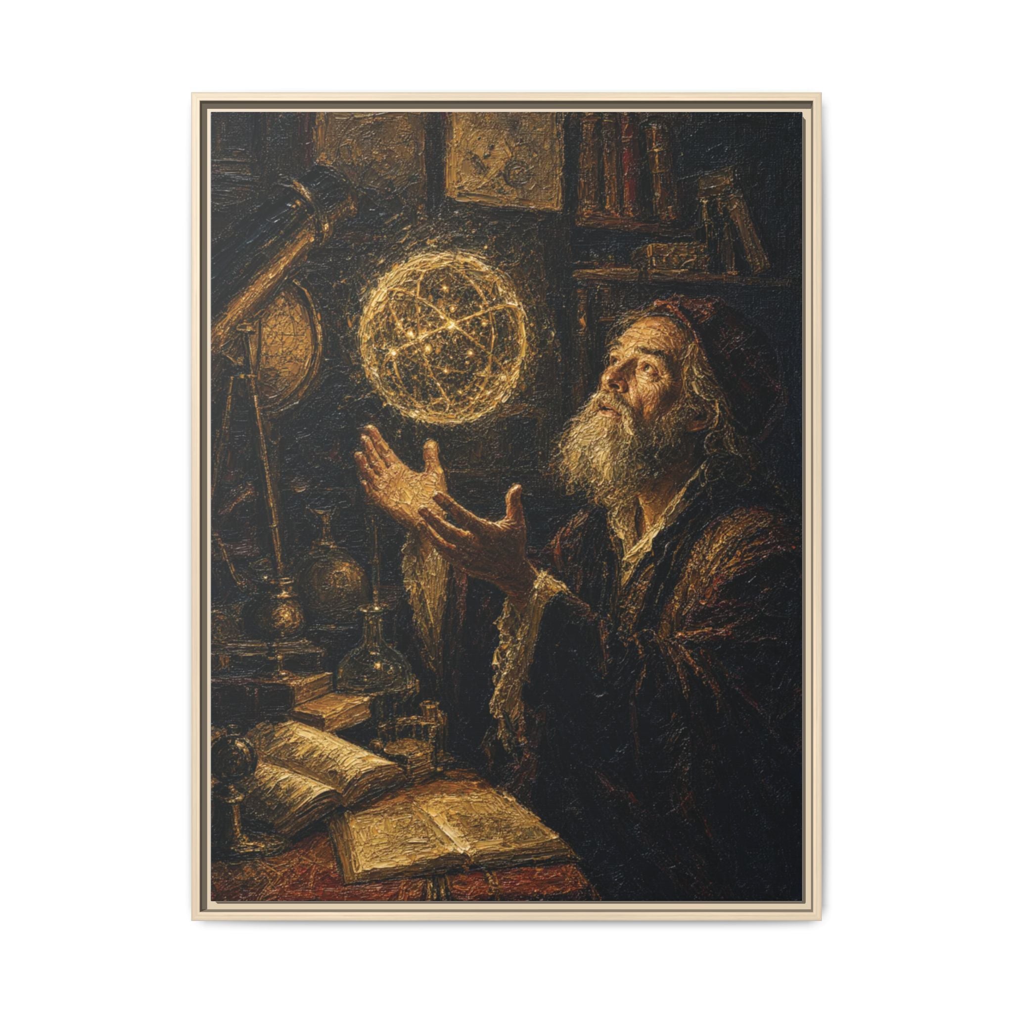 Framed Matte Canvas Art — Old Astronomer with Celestial Globe