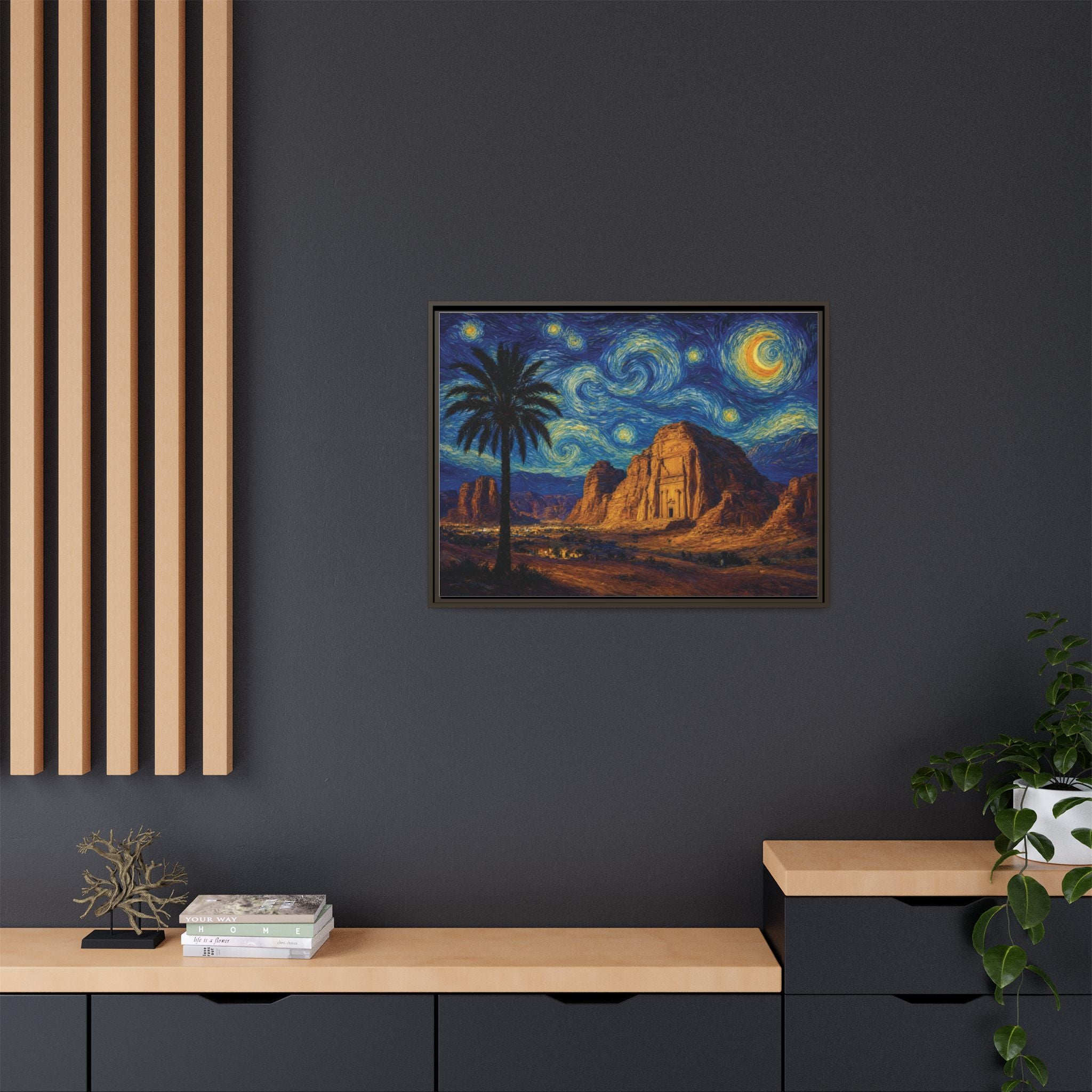 Starry Night Desert — Framed Matte Canvas Wall Art