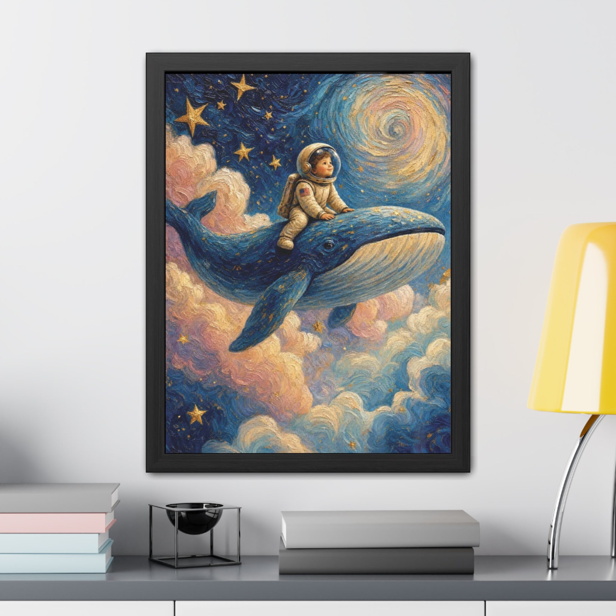 Astronaut Whale Framed Poster — Dreamy Nursery Space Wall Art