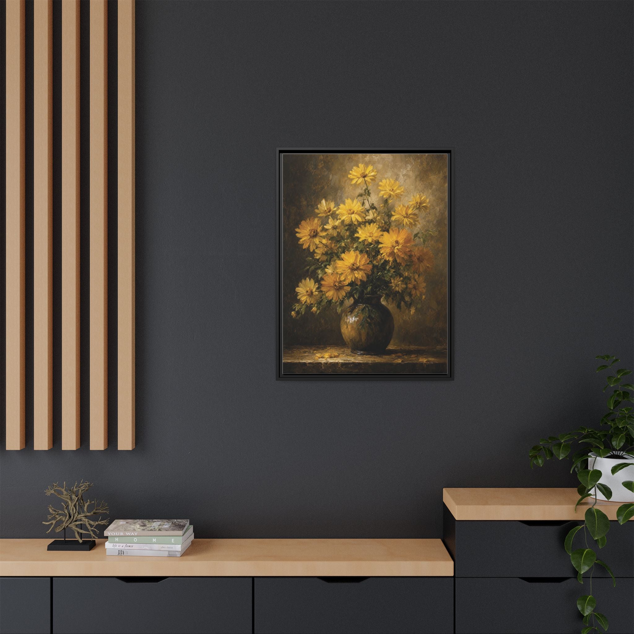 Framed Matte Canvas – Golden Daisy Still Life Wall Art