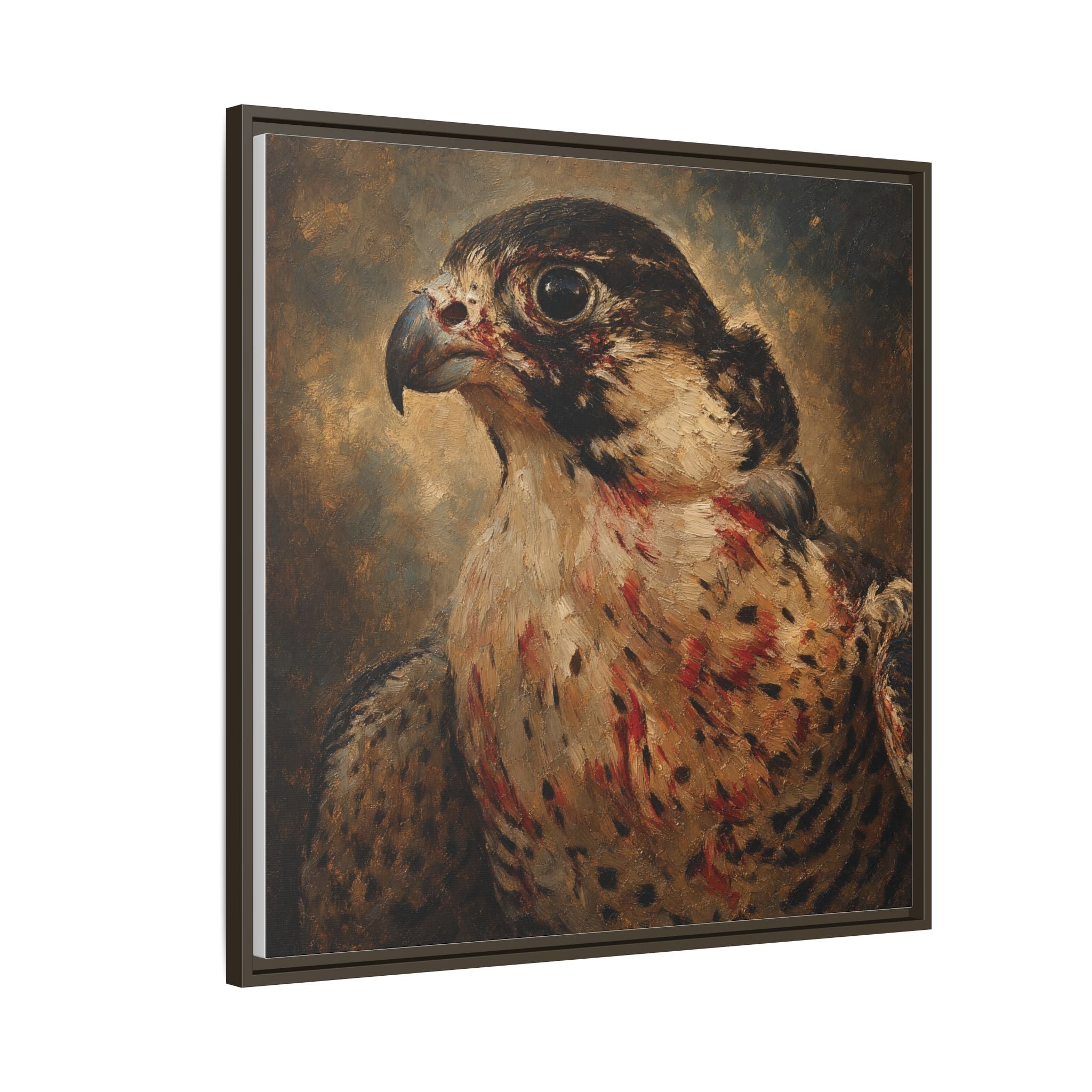 Framed Matte Canvas Falcon Portrait — Dramatic Raptor Wall Art