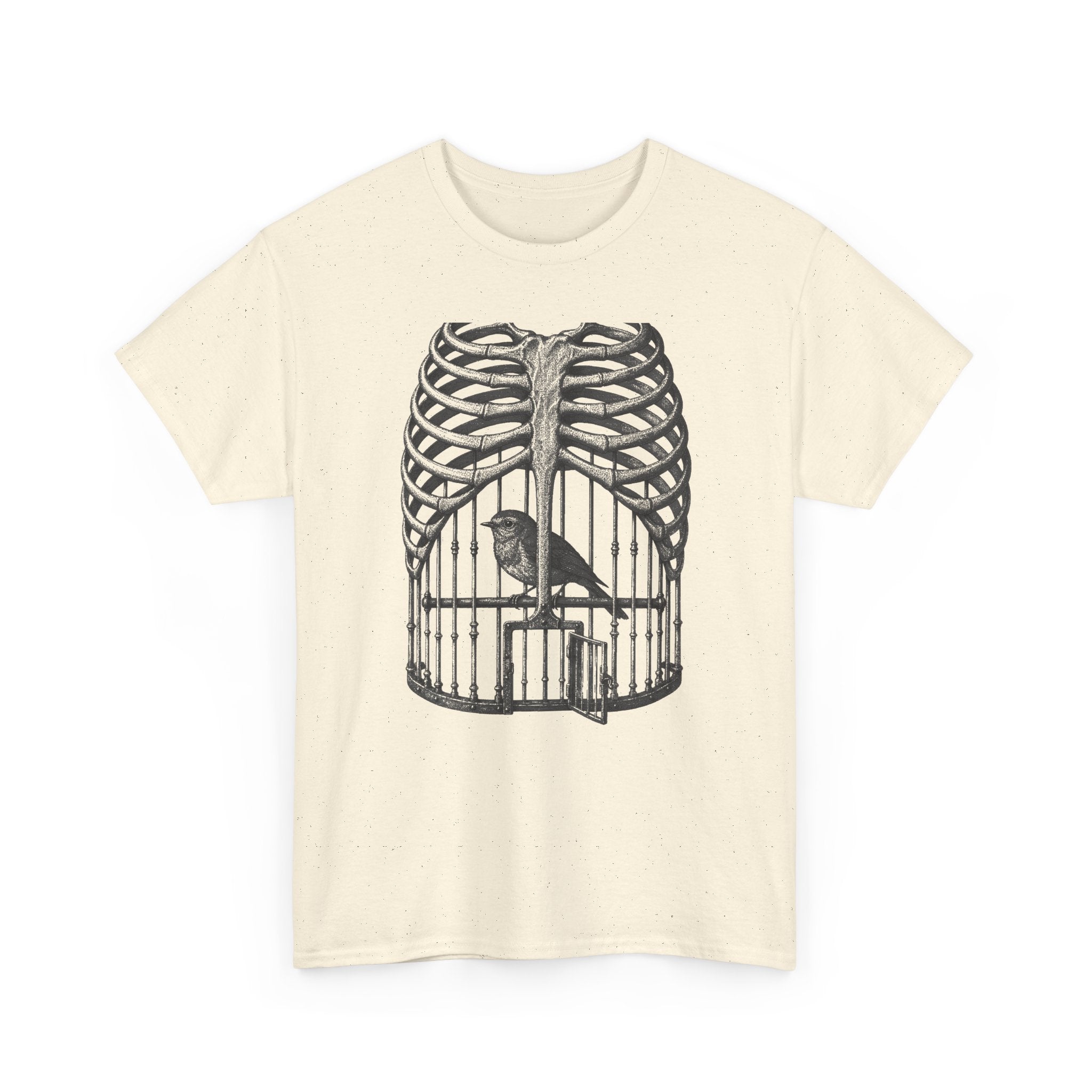 Anatomical Rib Cage Birdcage Shirt, Victorian Engraving Art Tee, Surreal Skeleton Bird Illustration, Dark Academia Gift, Unisex Heavy Cotton