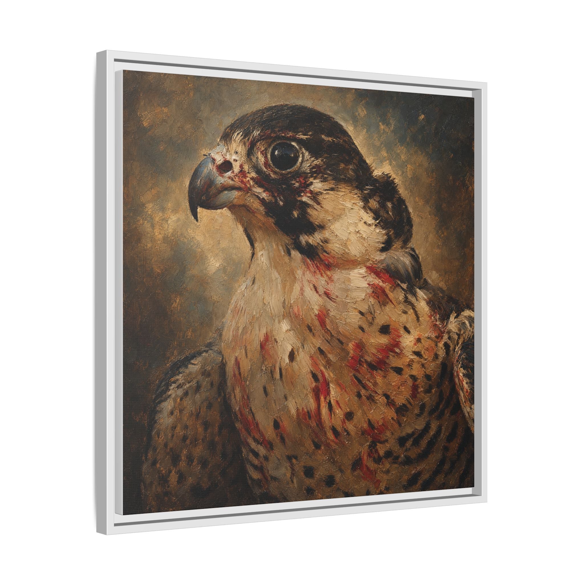 Framed Matte Canvas Falcon Portrait — Dramatic Raptor Wall Art