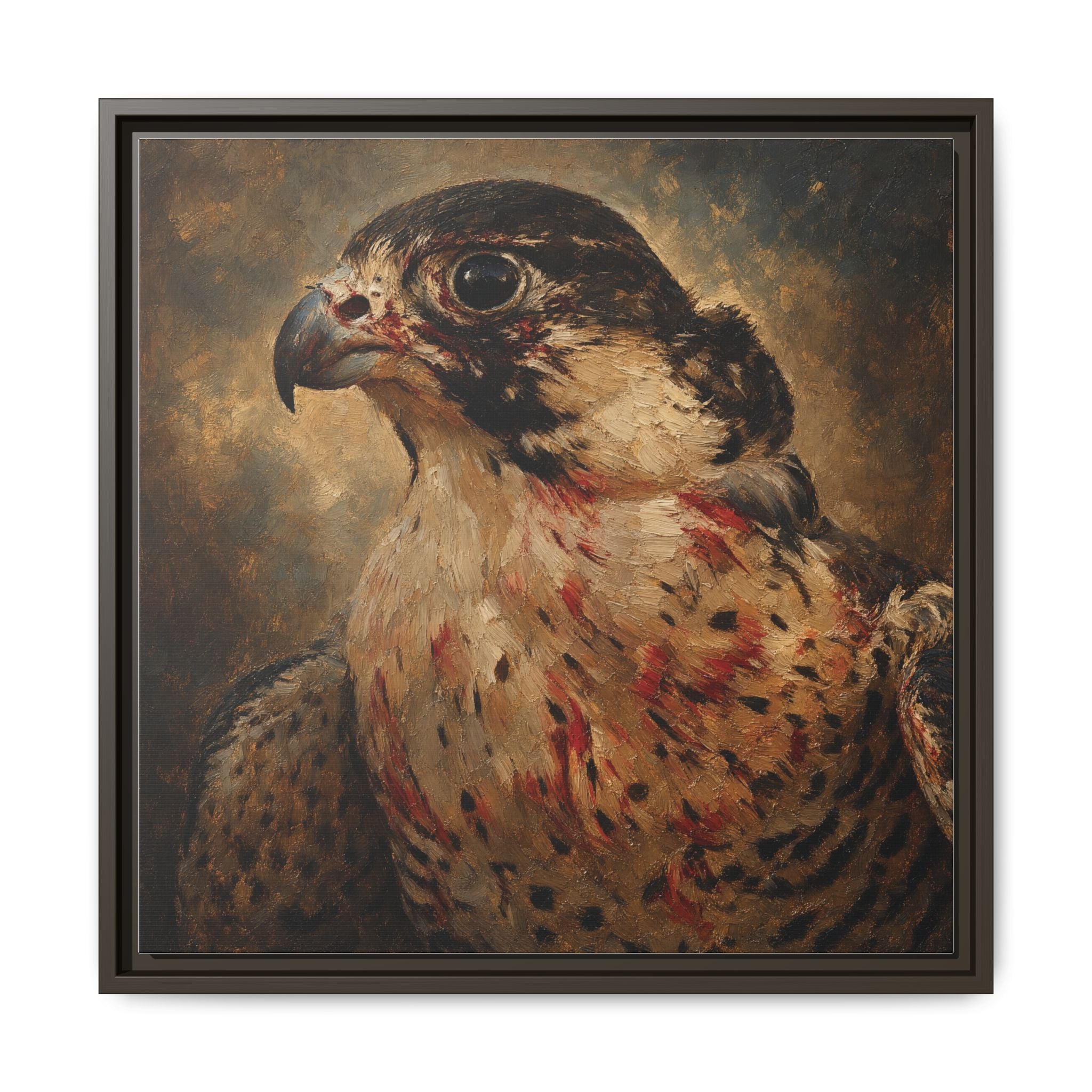 Framed Matte Canvas Falcon Portrait — Dramatic Raptor Wall Art