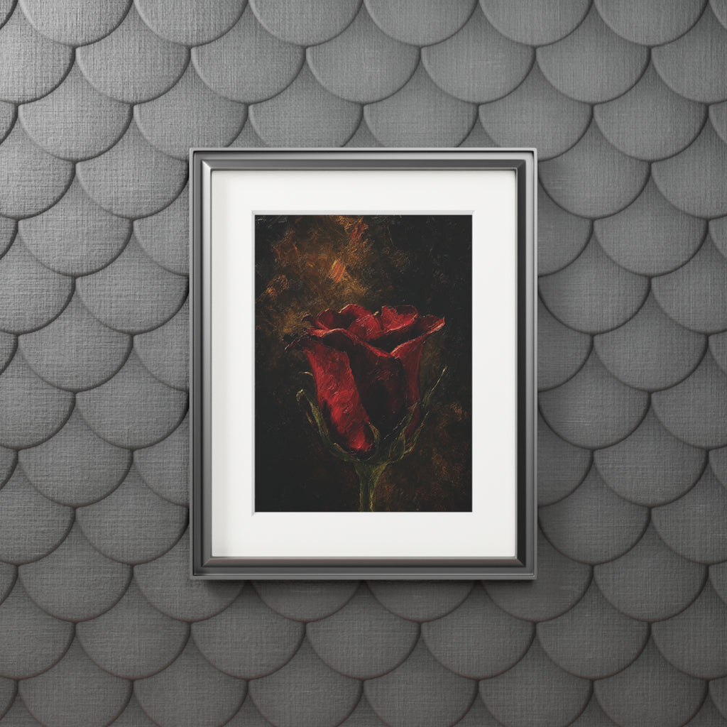 Vintage Red Rose Fine Art Print with Passepartout Frame