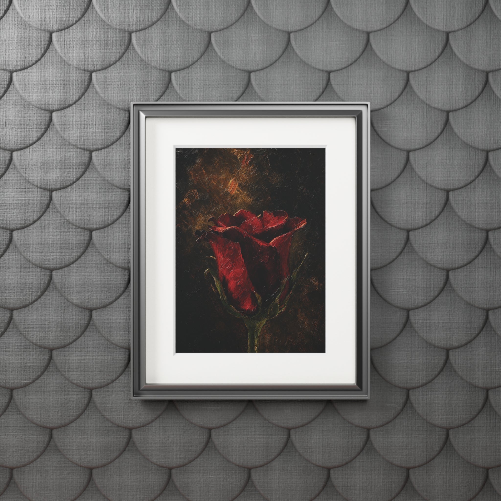 Vintage Red Rose Fine Art Print with Passepartout Frame