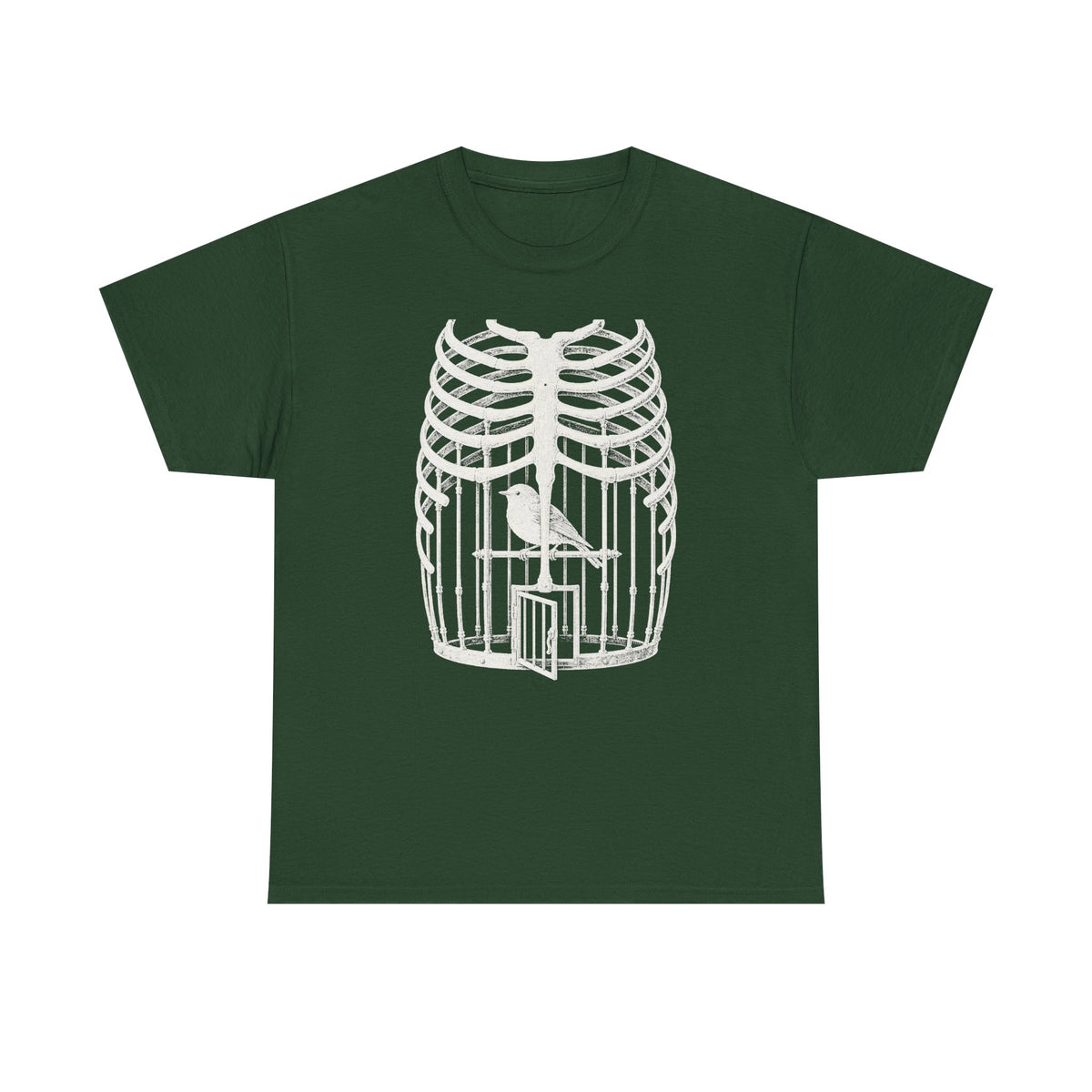 Anatomical Rib Cage Birdcage Shirt, Victorian Engraving Art Tee, Surreal Skeleton Bird Illustration, Dark Academia Gift, Unisex Heavy Cotton