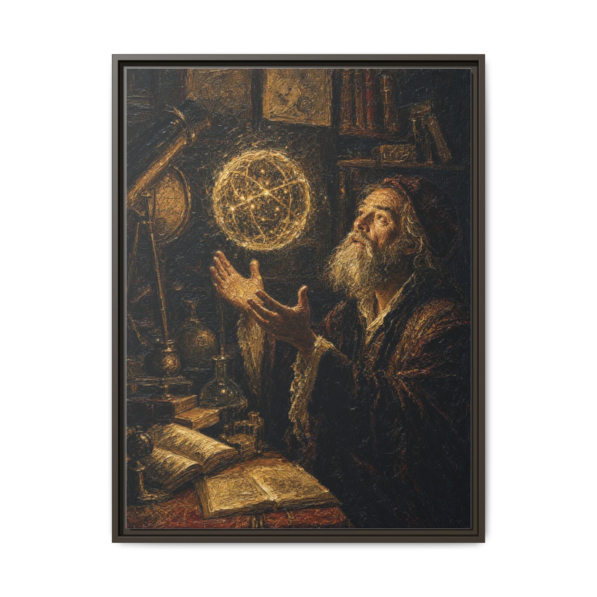 Framed Matte Canvas Art — Old Astronomer with Celestial Globe
