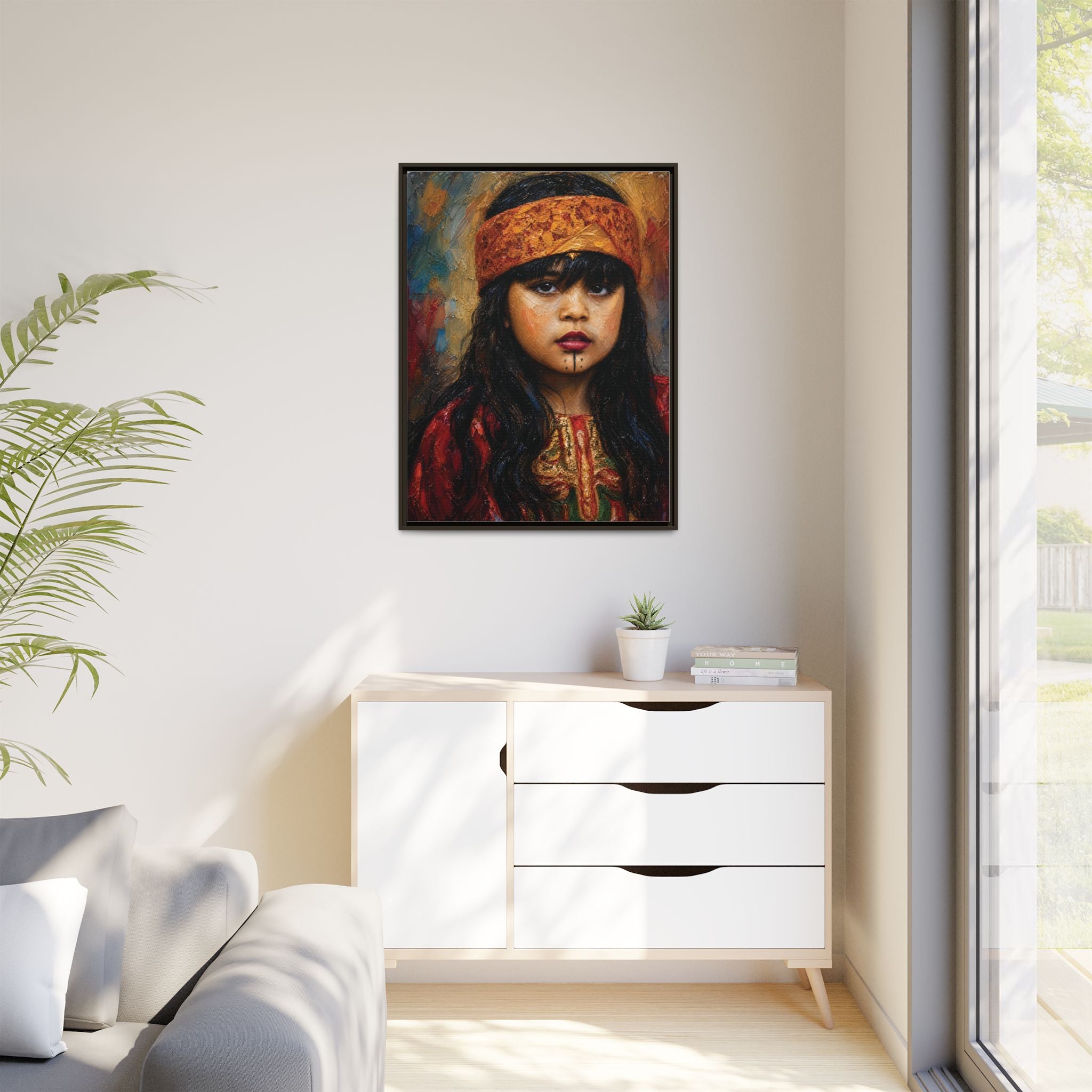 Framed Matte Canvas Portrait — Young Girl in Traditional Headband