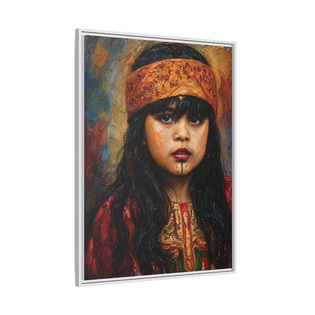 Framed Matte Canvas Portrait — Young Girl in Traditional Headband