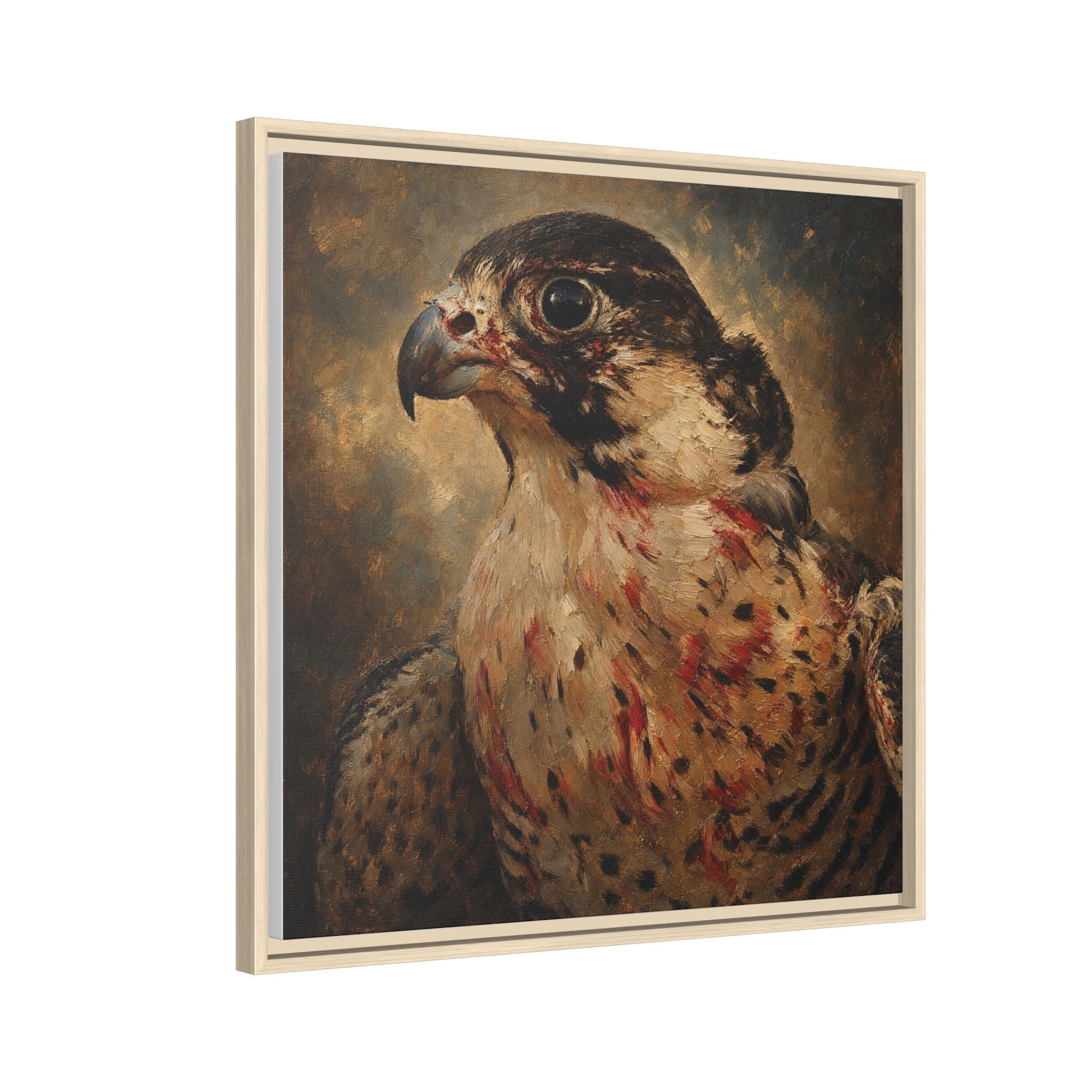 Framed Matte Canvas Falcon Portrait — Dramatic Raptor Wall Art