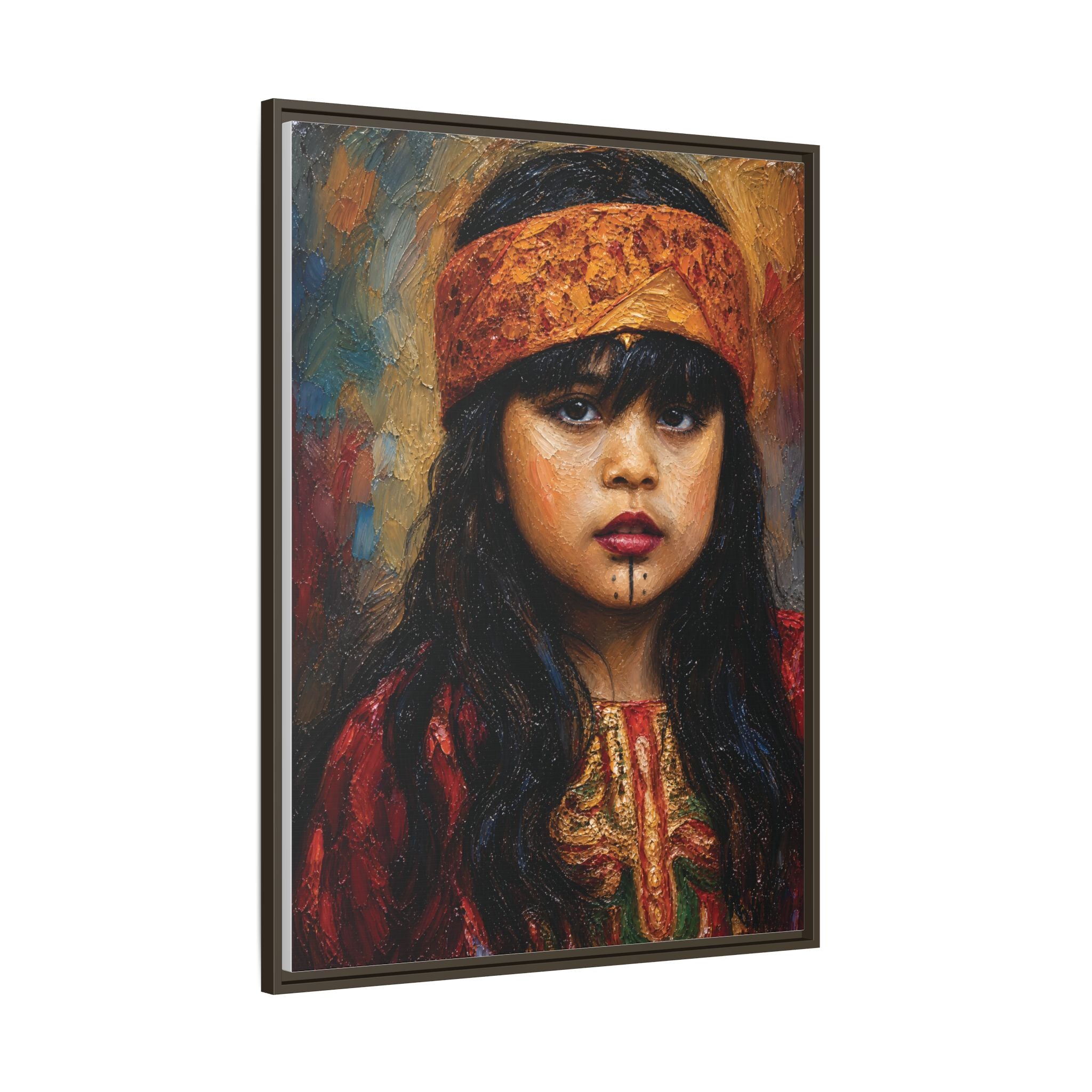 Framed Matte Canvas Portrait — Young Girl in Traditional Headband